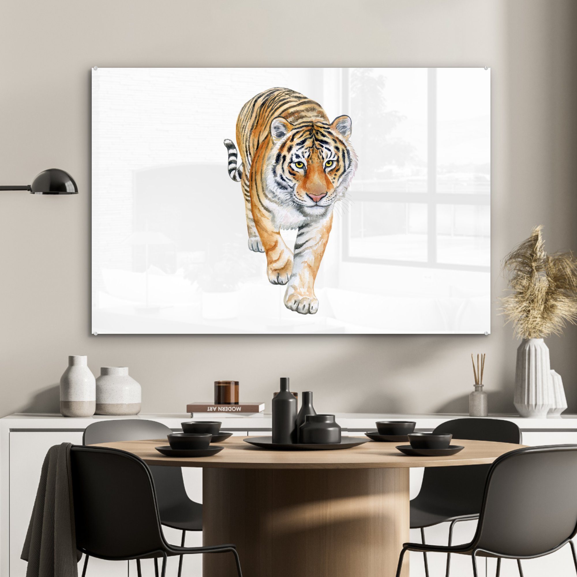 MuchoWow Acrylglasbild Tiger - Körper Weiß, (1 Schlafzimmer - Wohnzimmer Acrylglasbilder St), &