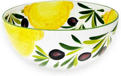 Lashuma Salatschüssel »Zitrone Olive«, Keramik, (1-tlg), Große Backschüssel handbemalt Ø 26 cm