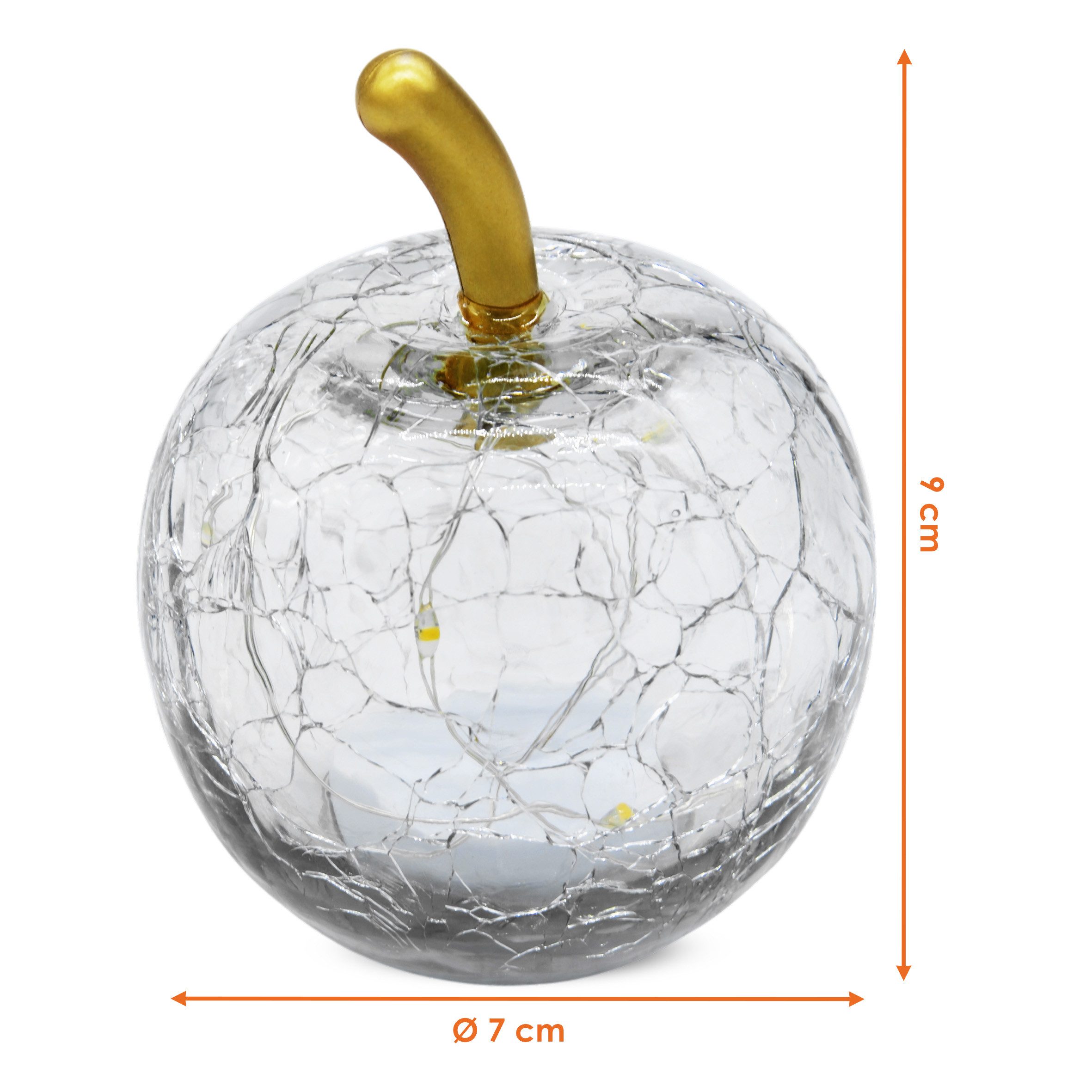 Spetebo LED Dekoobjekt, Ein-/Ausschalter, Timer, LED fest verbaut, warm weiß, Deko Frucht aus Crackle Glas beleuchtet Batterie betrieben
