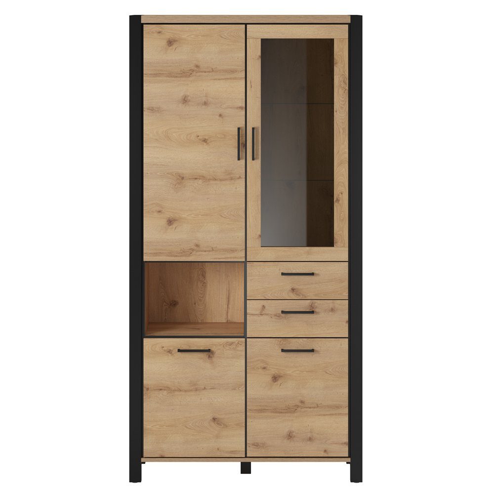 Lomadox Vitrine ACCRA-83 Taurus Eiche Nb. mit LED Beleuchtung 100/200/41 cm