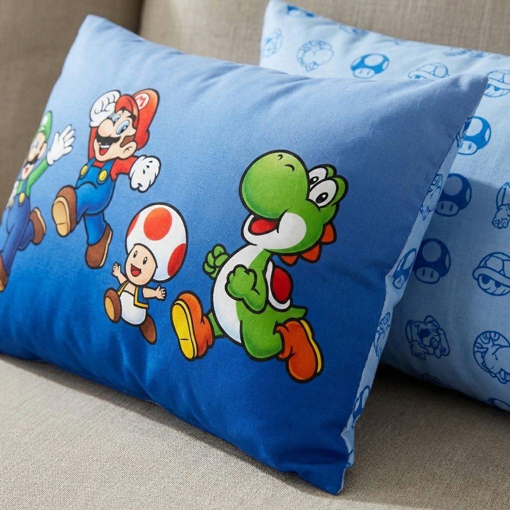 Super Mario Bettwäsche Super Mario Luigi Bowser Peach Bettwäsche Set, 2 teilig, 135-140 x 200 Deckenbezug 60x70cm Kissenbezug
