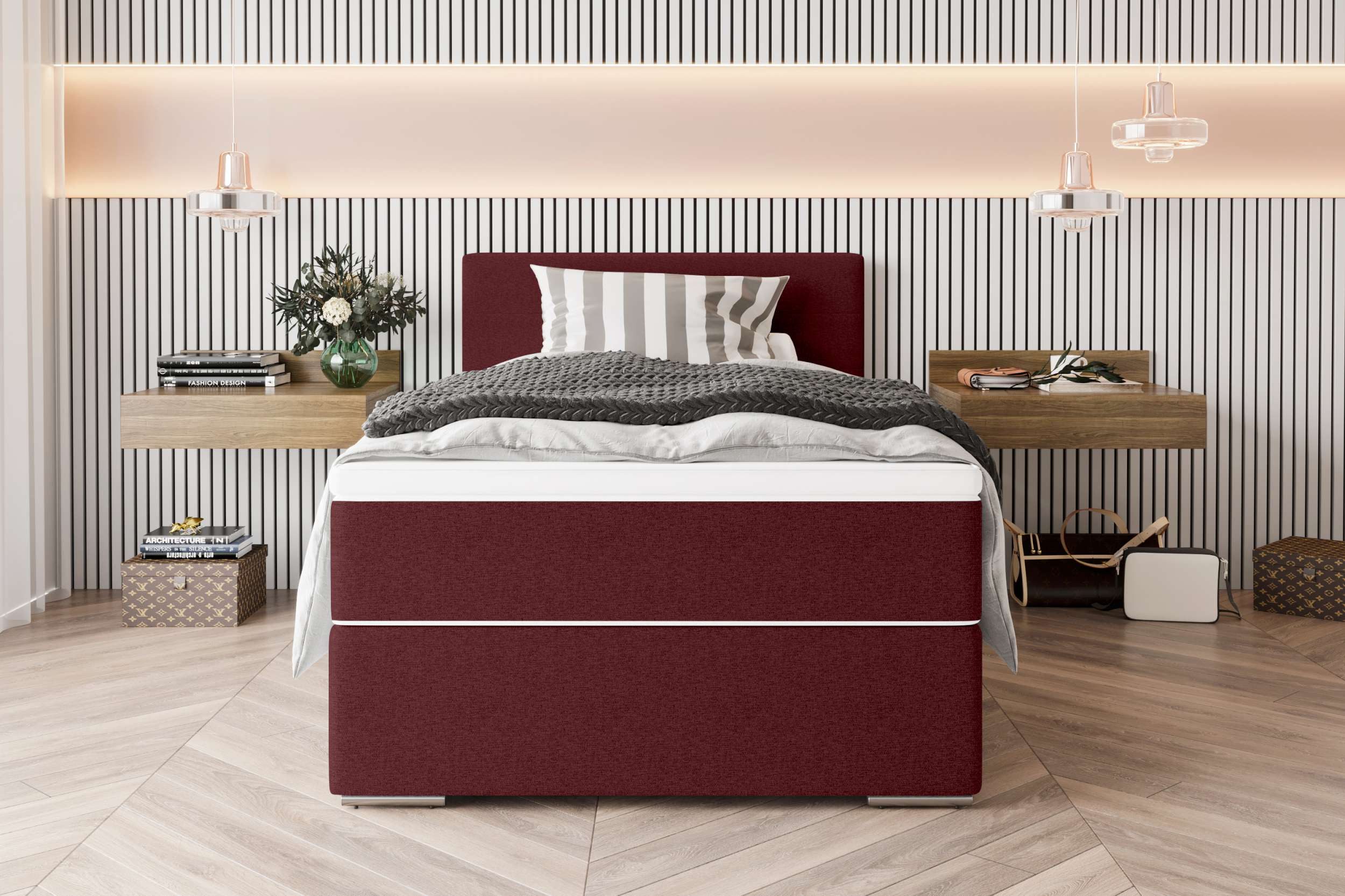 99rooms Boxspringbett Phönix Mini (Schlafzimmerbett, Bett), mit Taschenfederkernmatratze und Topper, in Webstoff MALMO_NEW