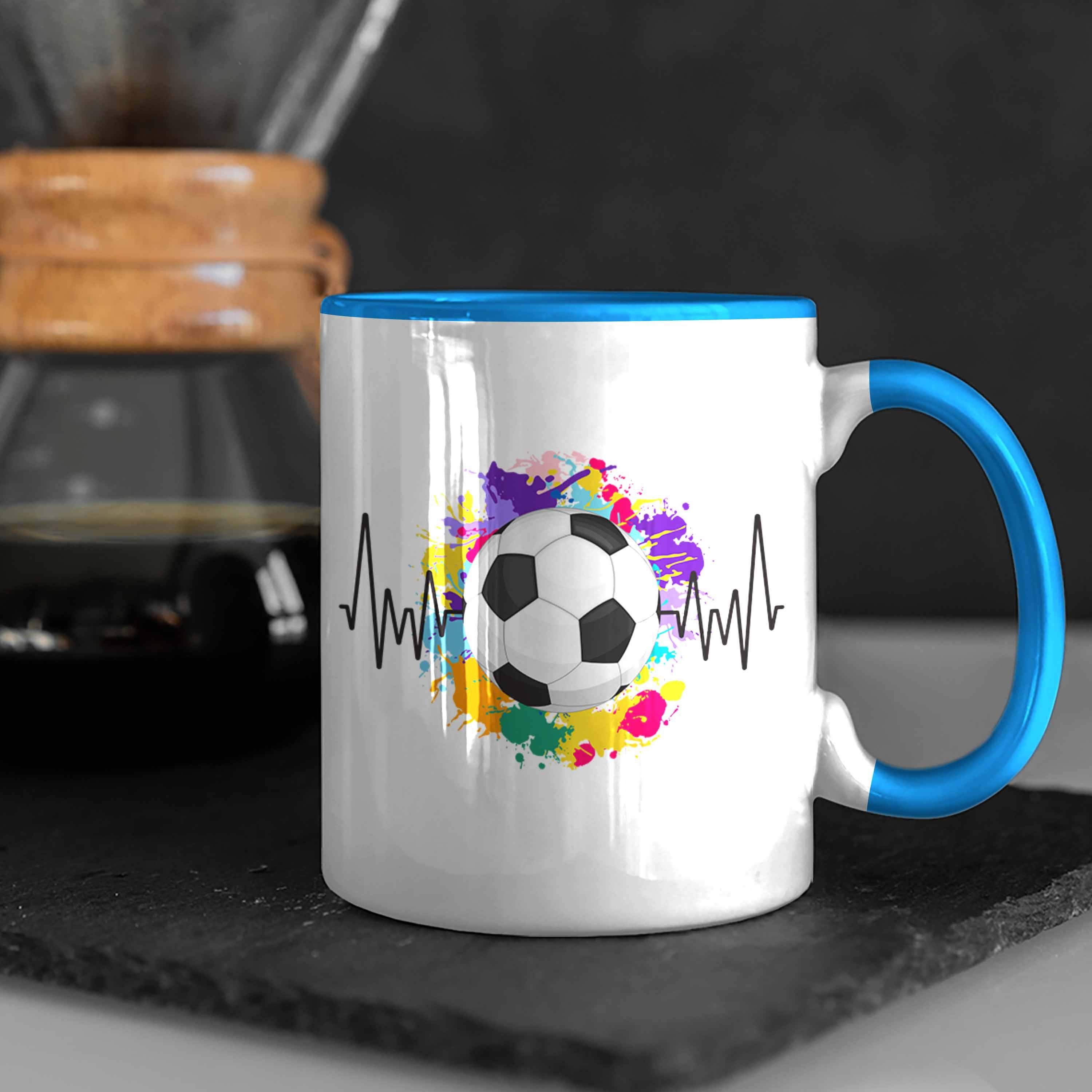 - Tasse Trendation Blau Tr Herzschlag Fussball für Geschenk Spieler Tasse Fußball Trendation