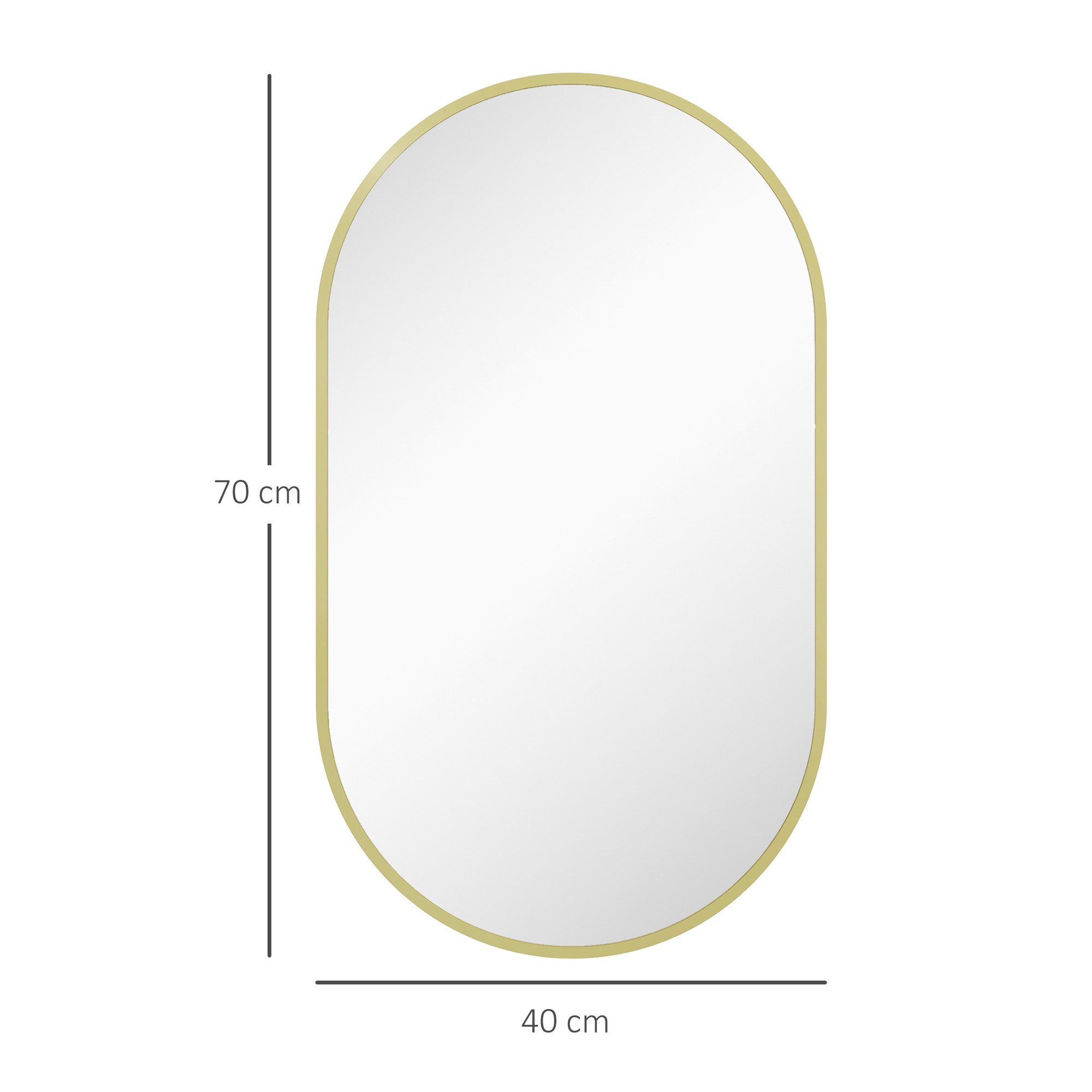 BAYMATE Badspiegel Ovaler Wandspiegel mit minimalistischem Aluminiumrahmen (zur vertikalen oder horizontalen Montage mit 3 Haken, 40 x 70 cm, goldfarben) – Bild 5 von 5
