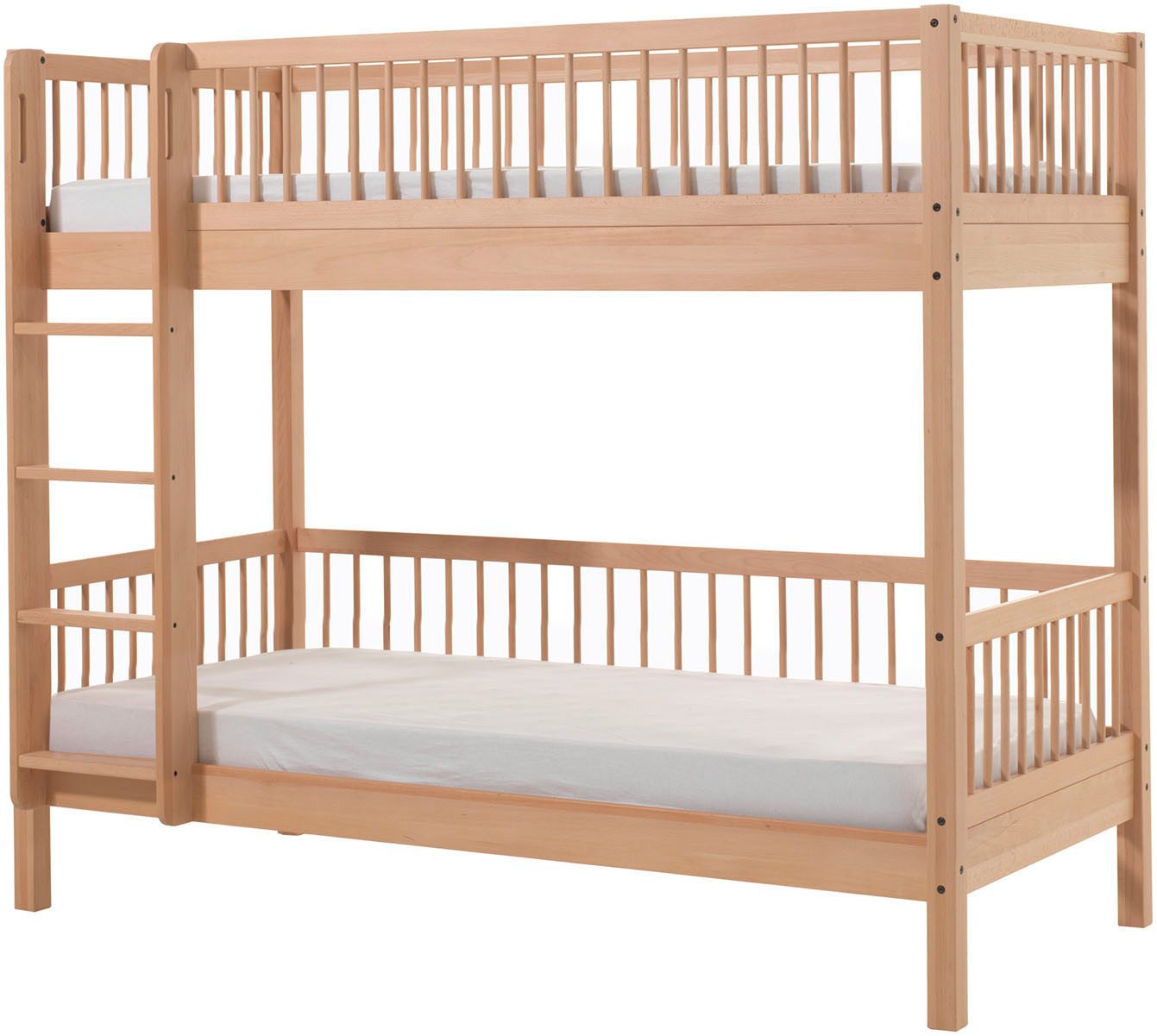 Vipack Etagenbett Forrest in Buche massiv natur lackiert, umlaufende Sprossen-Optik (2 Liegeflächen 90/200 cm, Pfostenstärke 55x55 mm, stabil gebaut), inkl. Rolllattenroste, ideale Raumnutzung im Kinderzimmer