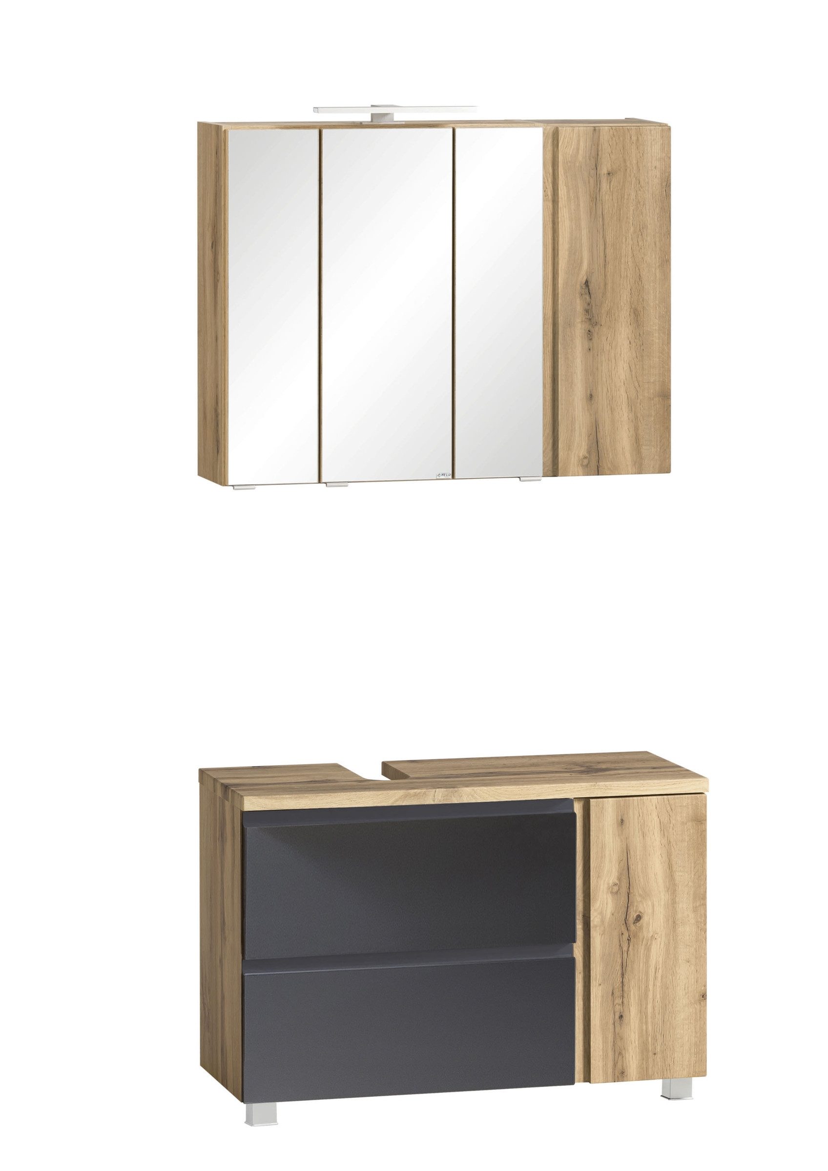 HELD MÖBEL Badmöbel-Set (2-tlg) in grau / Wotaneiche-Dekor - 85x195x35cm (BxHxT), (2-tlg)