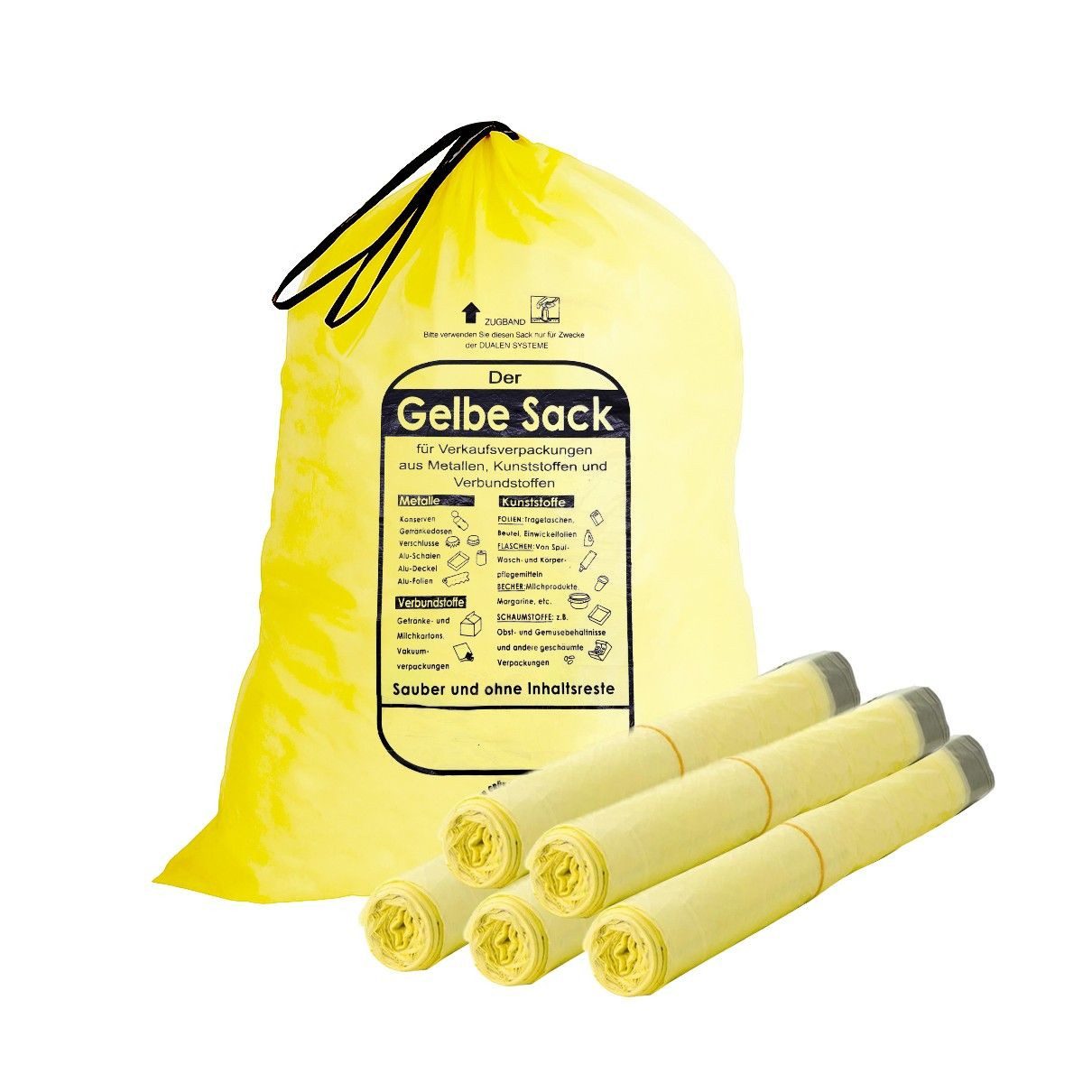 ARLI Müllbeutel Der Gelbe Sack 90L HDPE Müllbeutel gelbe Müllsäcke, Zubehör für Mülltonne, mit Zugband