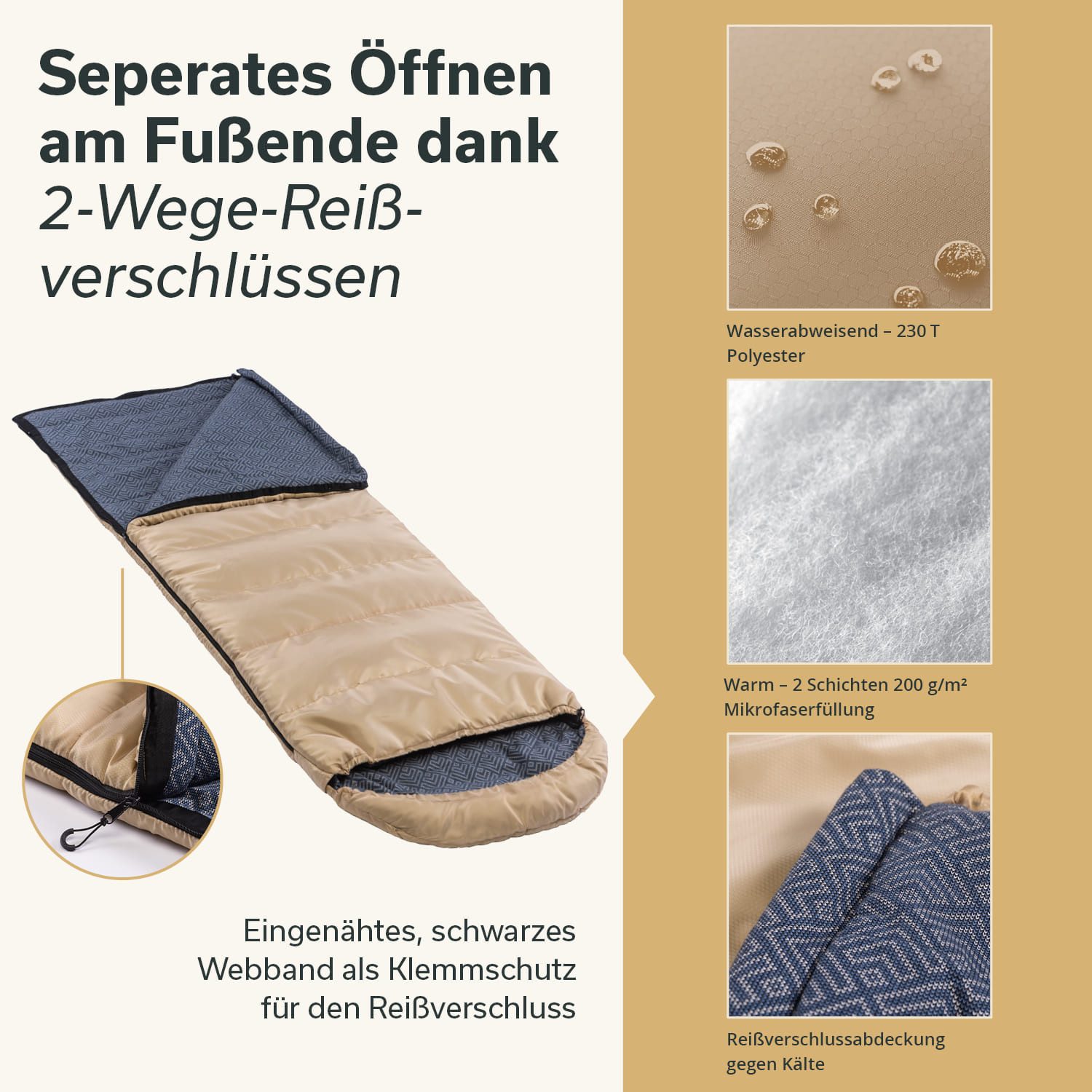 Skandika Deckenschlafsack Dundee Baumwollflanell, Koppelbar, Kopfteil mit Kordel (Reißverschluss mit Webband-Klemmschutz, Innentasche mit Klett), 3 Jahreszeiten, bis -20°C, Packsack mit Kompressionsbändern, 220x80cm