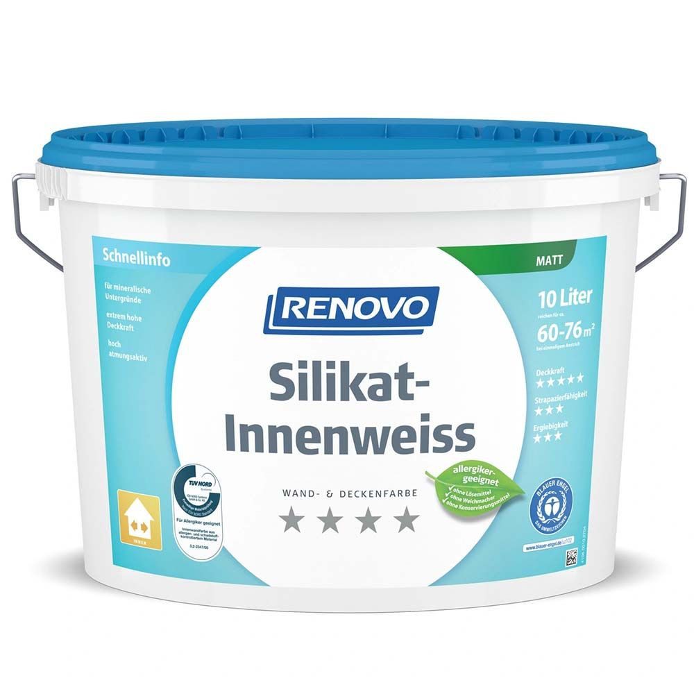 Renovo Wandfarbe Renovo Silikat Innenweiss matt 10,0 Ltr. für Allergiker geeignet