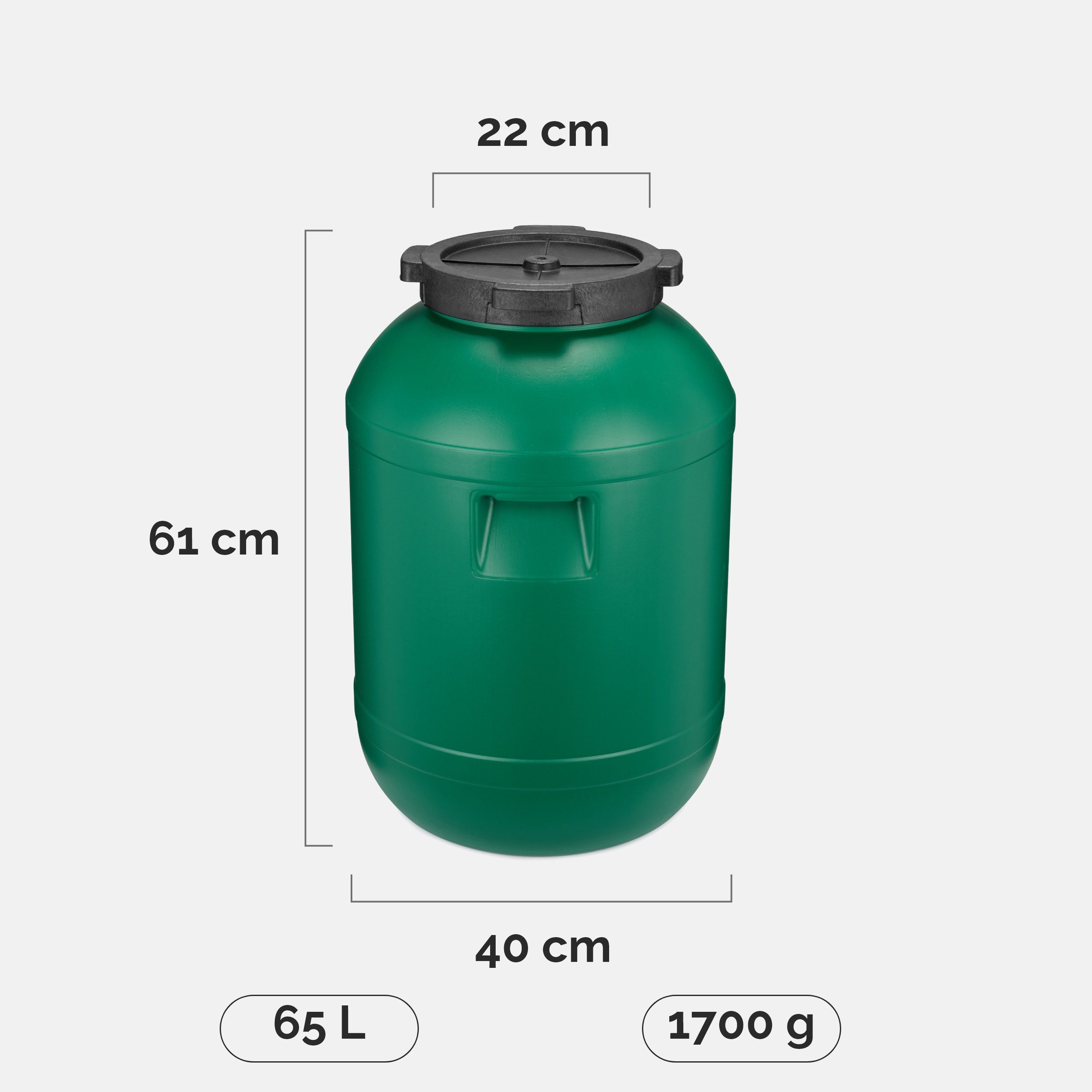 Garronda Regentonne Weithalsfass 65 Liter Plastikbehälter mit Deckel GD-0142, 65 l, (1-tlg), BPA-Frei