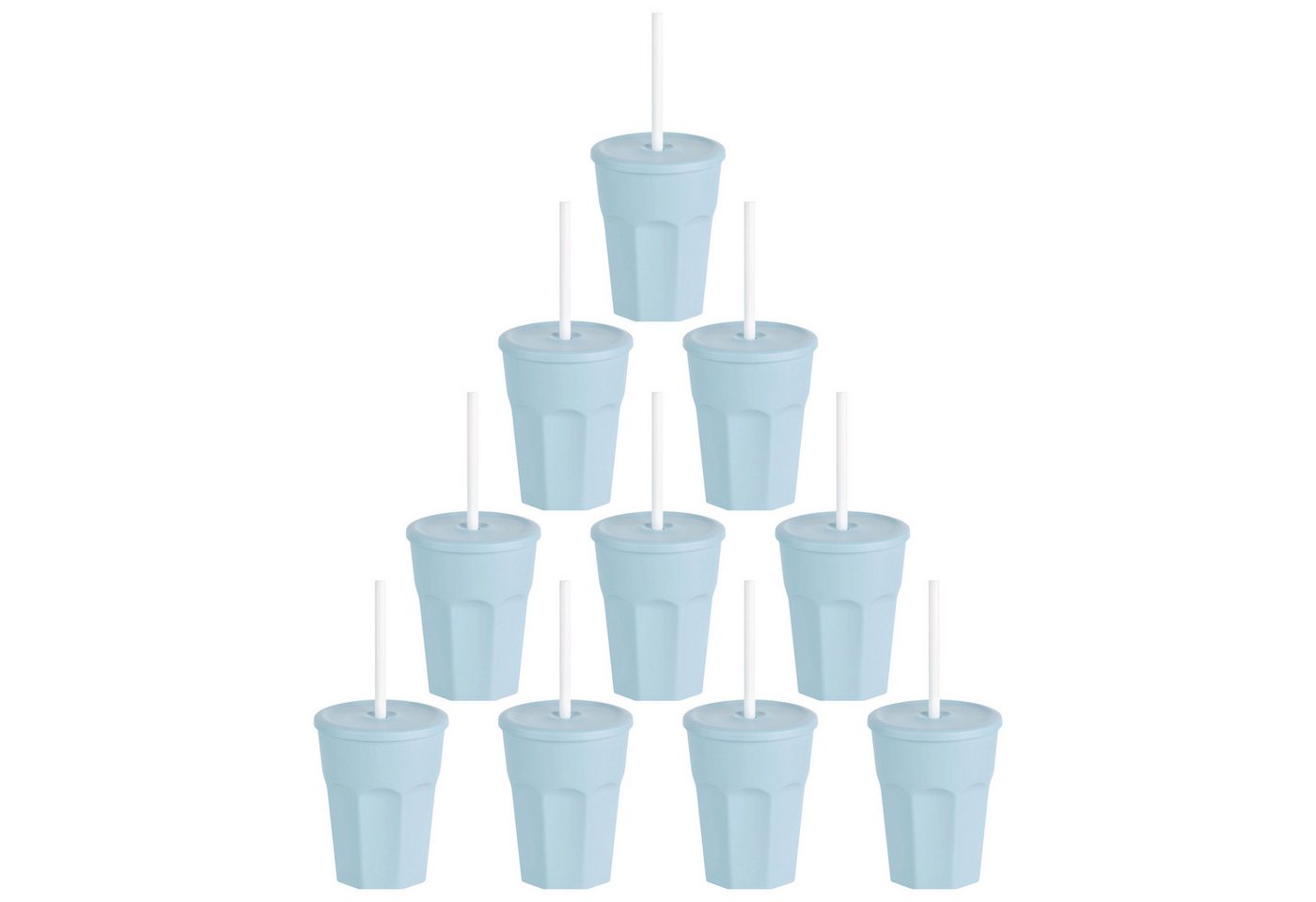 Engelland Becher Wiederverwendbare Plastikbecher mit Deckel und Strohhalm, 0,25 Liter, 10-tlg., Kunststoff, BPA-frei, spülmaschinengeeignet, lebensmittelecht, Temperaturbeständig