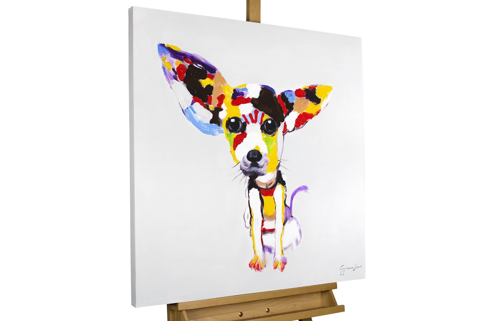 KUNSTLOFT Gemälde Der Hundeblick 80x80 cm, Leinwandbild 100% HANDGEMALT Wandbild Wohnzimmer