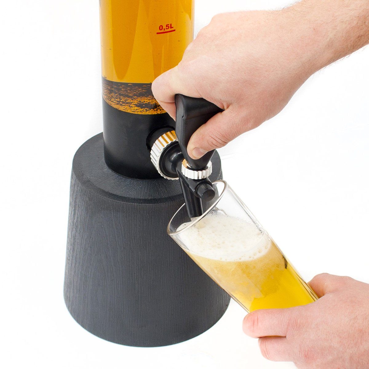 Goods+Gadgets Trinksystem Biersäule 3,5L & 5L – XXL Biertower mit Zapfhahn & Kühlfunktion Party