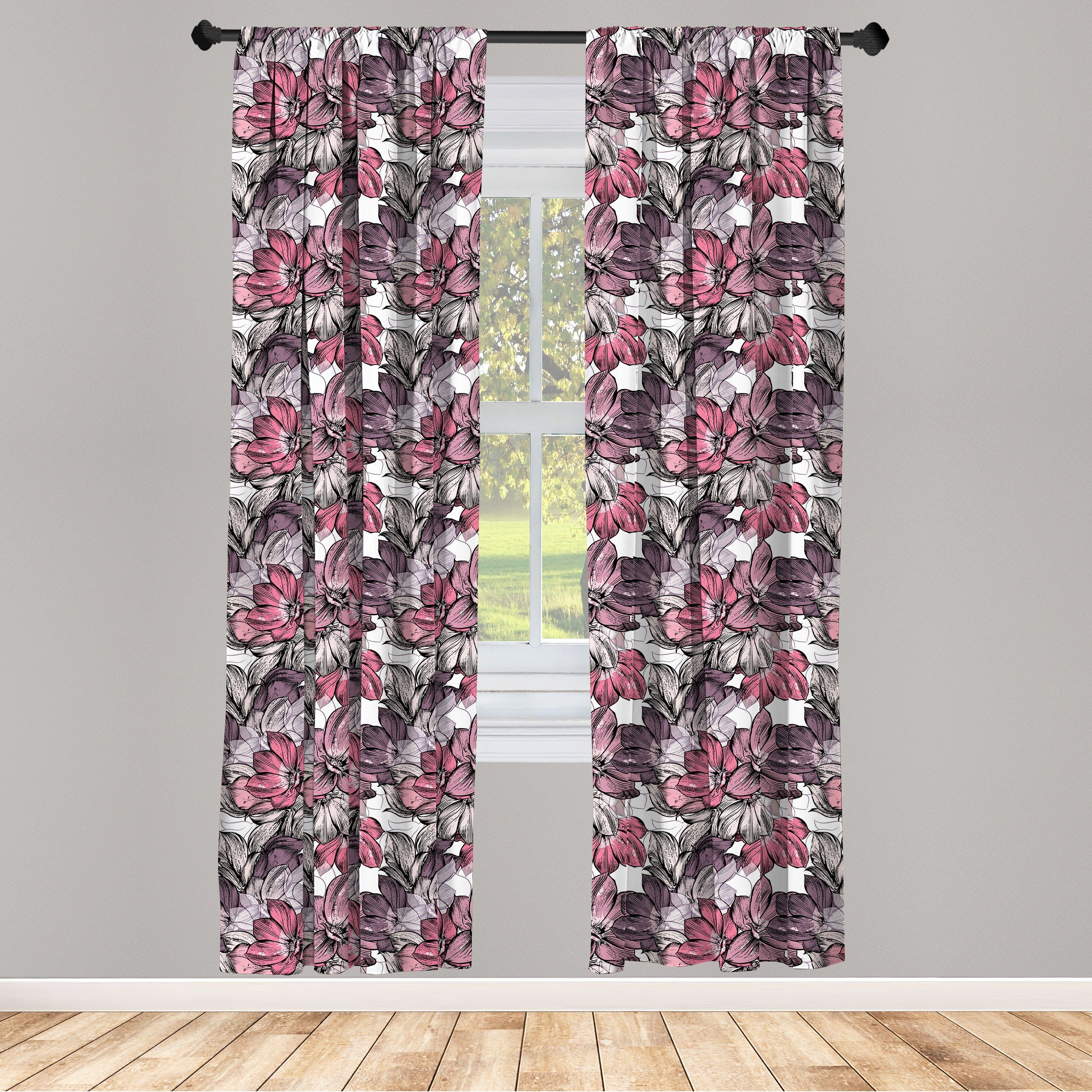Gardine Vorhang für Wohnzimmer Schlafzimmer Abakuhaus, Magnolia Botanical Jahrgang Dekor, Blumen Microfaser