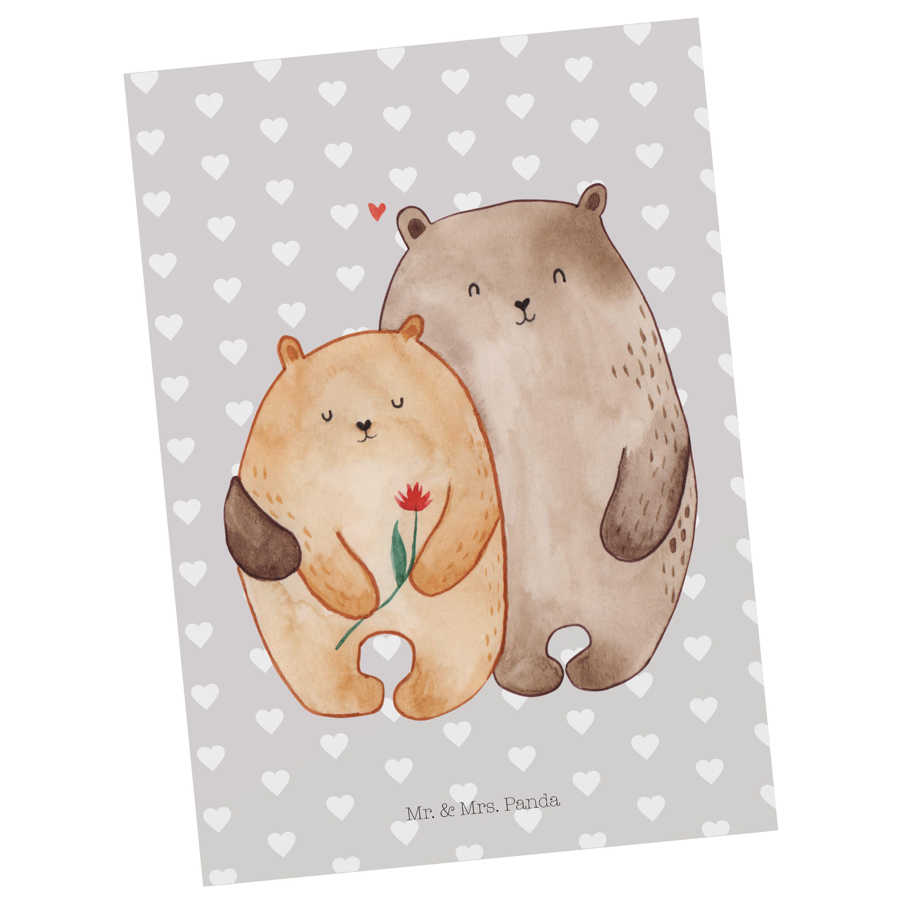 Mr. & Mrs. Panda Postkarte Bären Liebe - Grau Pastell - Geschenk, Dankeskarte, Umarmen, Ehefrau