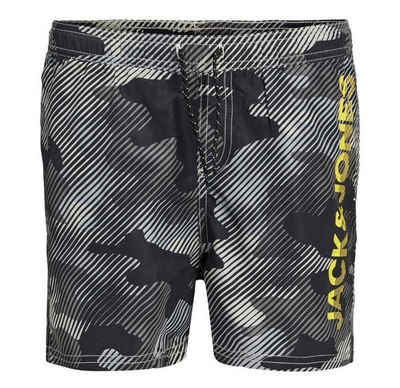 Jack & Jones Badeshorts (1-St., Jack & Jones Jungen Badehose Badeshort Grau Schwarz) weich legerer Schnitt Logo Taschen