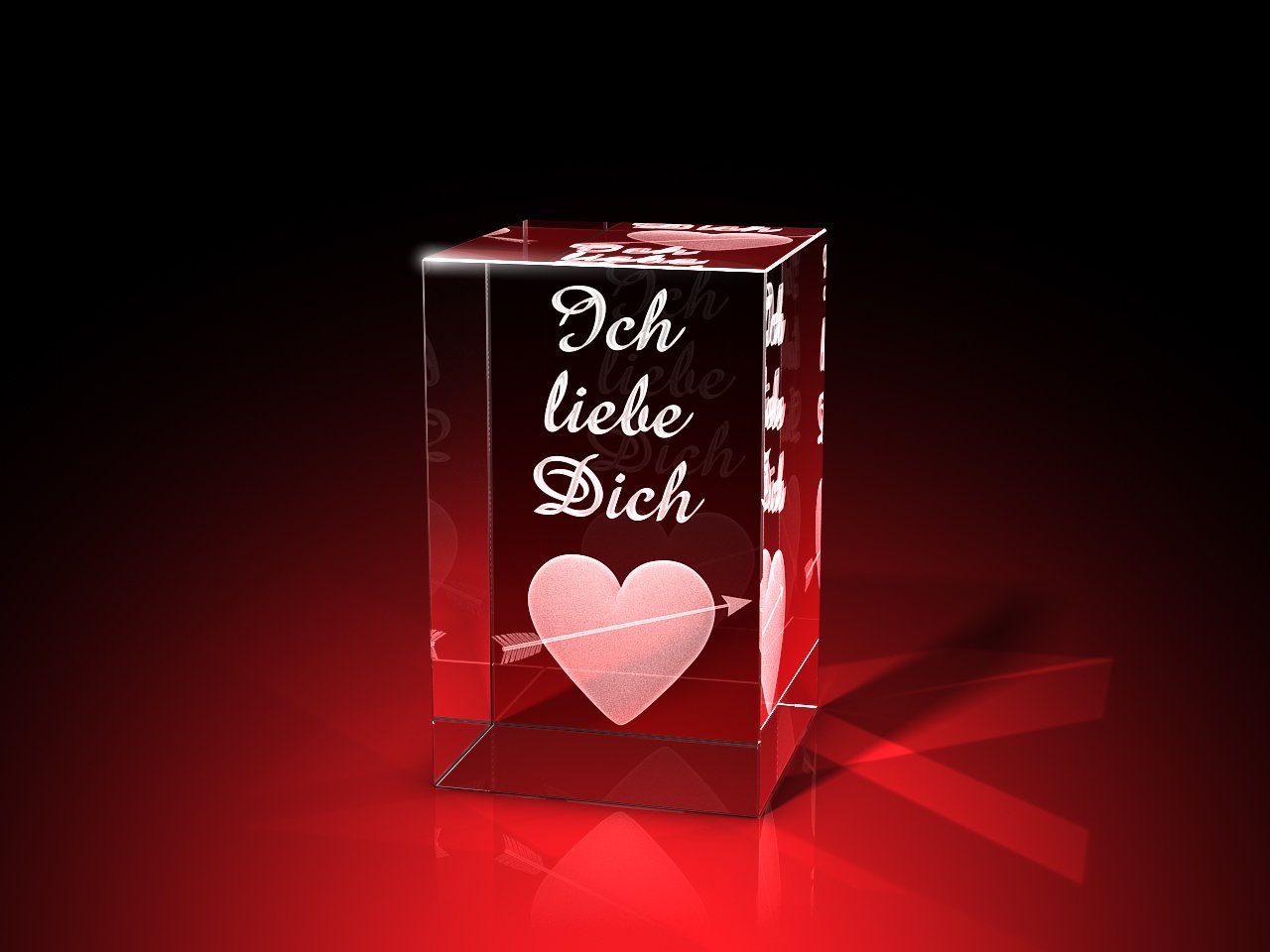 GLASFOTO.COM Muttertagskarte 3D Herz im Quader "Ich Liebe Dich", 50 x 80 x 50 mm (B x H x T)
