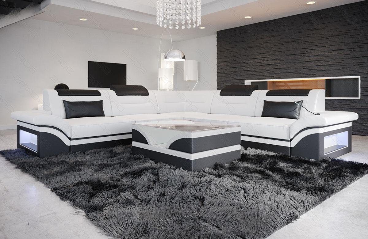 Sofa Dreams Ecksofa Sofa Leder Brianza L Form Ledersofa, Couch, mit LED, wahlweise mit Bettfunktion als Schlafsofa, Designersofa