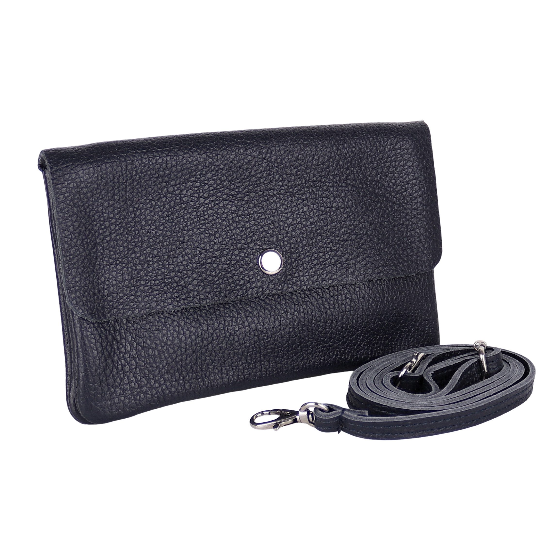 MIRROSI Clutch Damen, Crossbody Bag, Echtleder made in Italy ca.20x12x2cm (Leopard Leo Muster und Unifarbe), Umhängetasche, Schultertasche für jeden Anlass