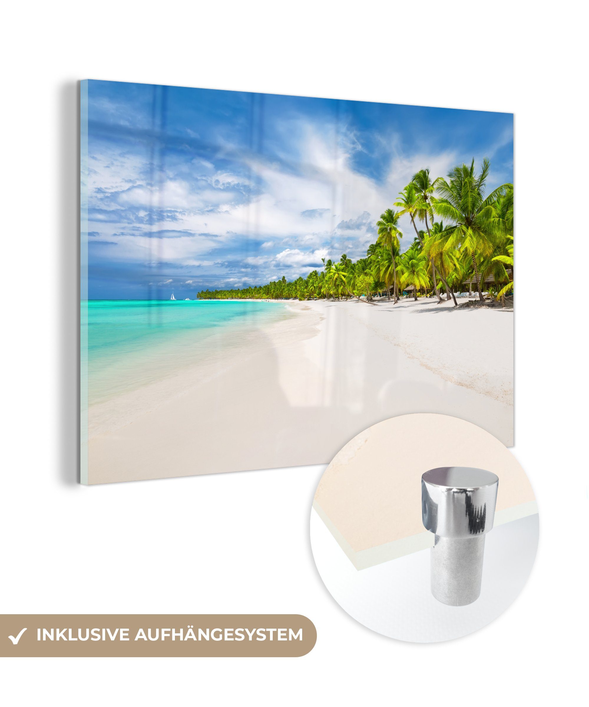 MuchoWow Acrylglasbild Strand - Meer - Palmen, (1 St), Glasbilder - Bilder auf Glas Wandbild - Foto auf Glas - Wanddekoration