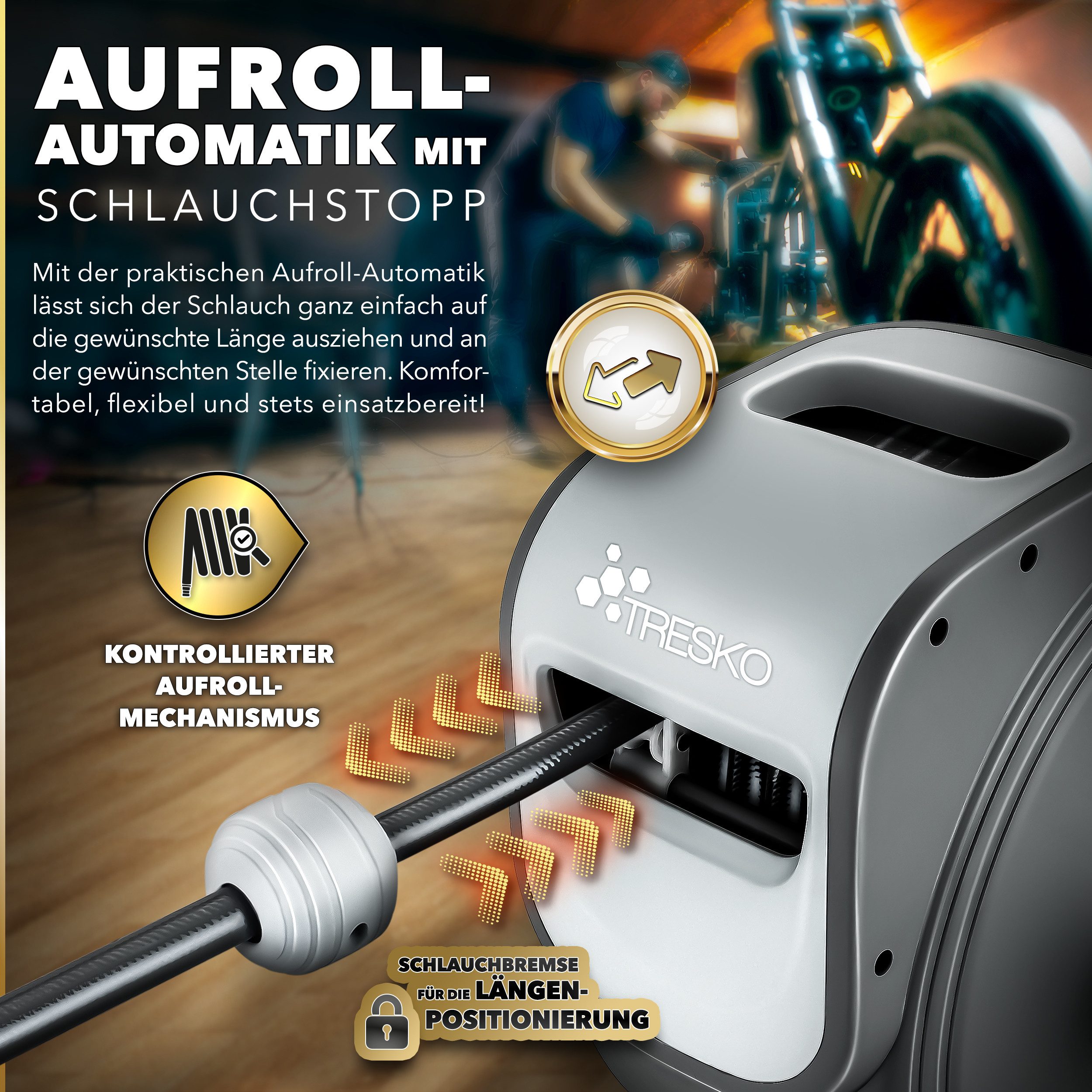 TRESKO Schlauchbox Druckluftschlauch Aufroller Automatik 10 - 30m, Druckluftschlauch-trommel – Bild 5 von 5