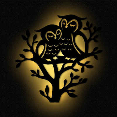 Namofactur LED Nachtlicht »Eulen auf Baum Nachtlicht Kinder Wandlampe Kinderzimmer I MDF Holz«, LED fest integriert, Warmweiß
