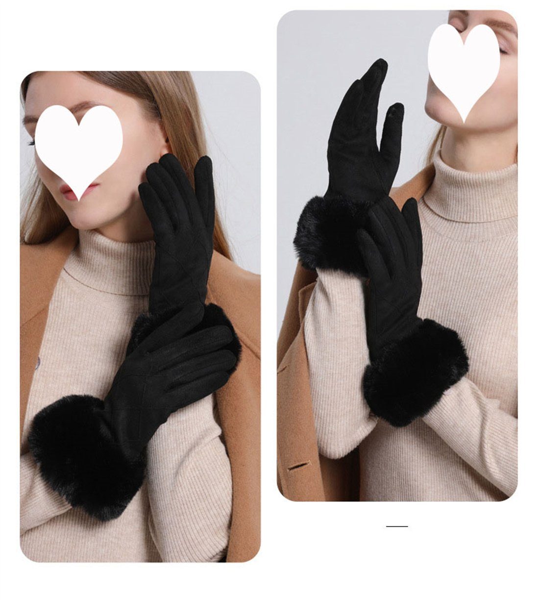 warme Fleecehandschuhe DÖRÖY Handschuhe, Kunstfell Handschuhe Touchscreen gepolsterte Damen Schwarz