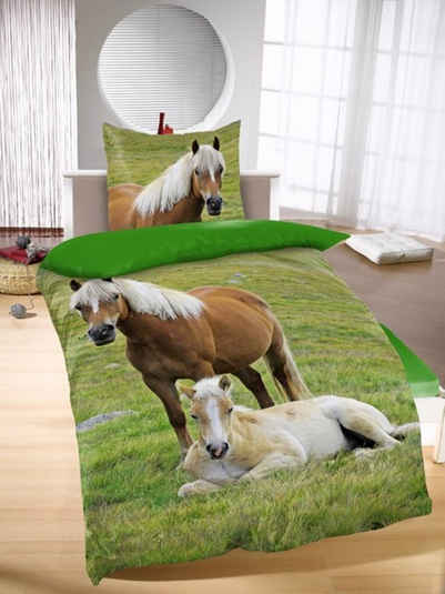Kinderbettwäsche Bettwäsche mit Pferd Digitaldruck 135 x 200 cm 80 x 80 cm, Bertels