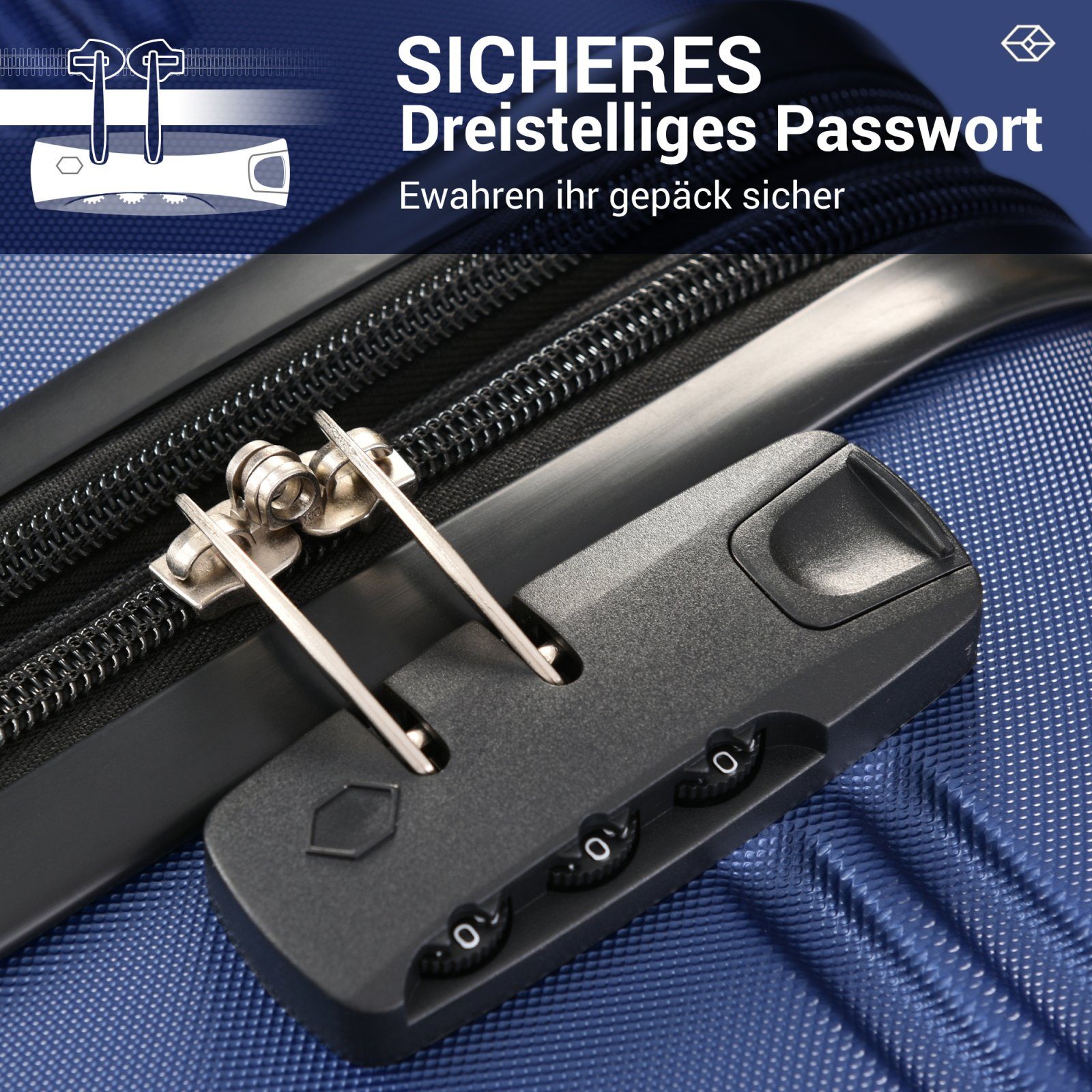 ZollschlossABS-Material Kofferset dunkelblau TSA SEEZSSA (3 tlg)Koffer Trolleymit