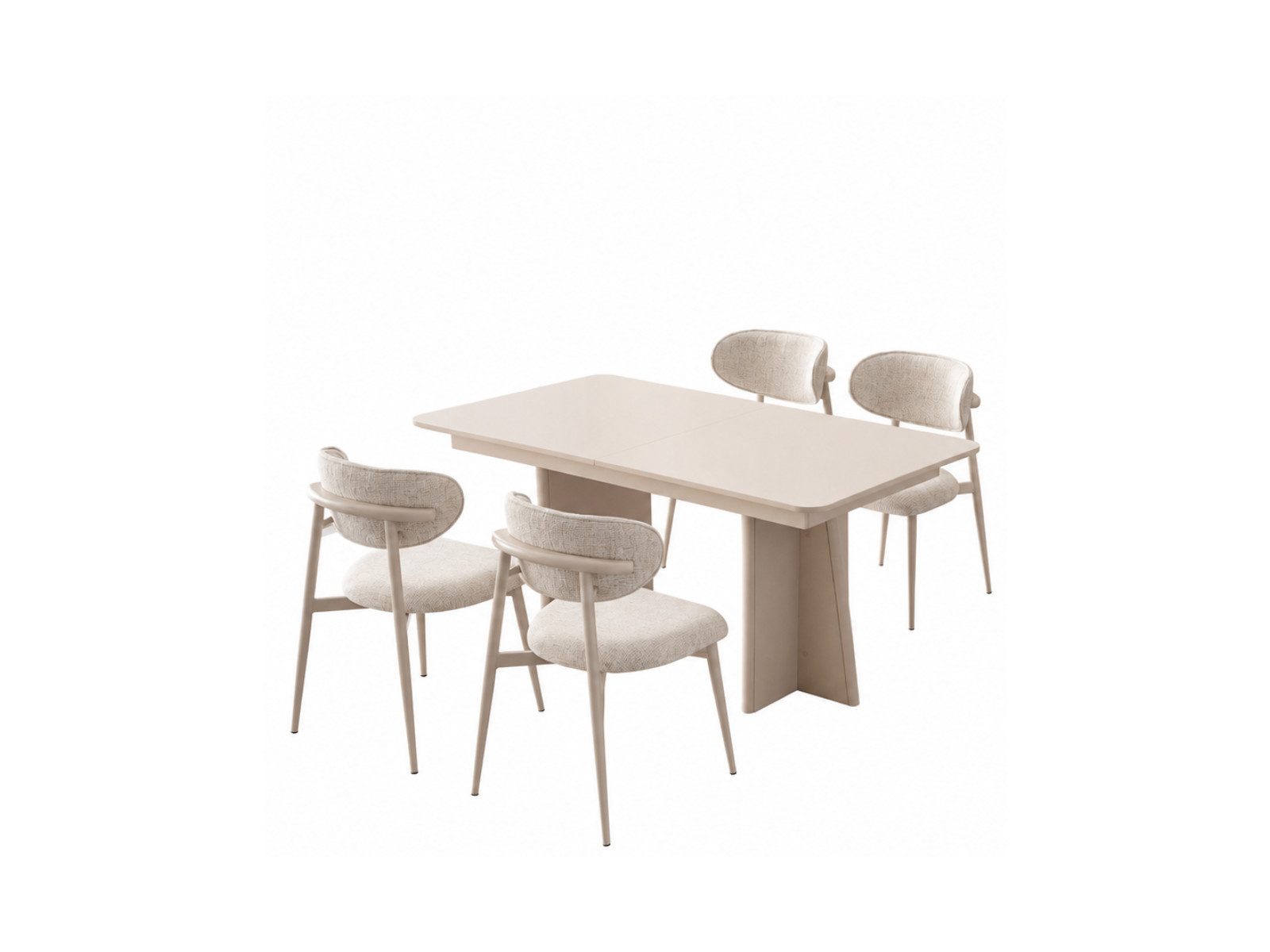 Villa Möbel Esszimmer-Set Cizgi, (Esszimmer-Set, 7-St., Esstisch und 6 Stühle), Beige Esszimmer Set mit Bouclé Stühlen bequem und wohnlich