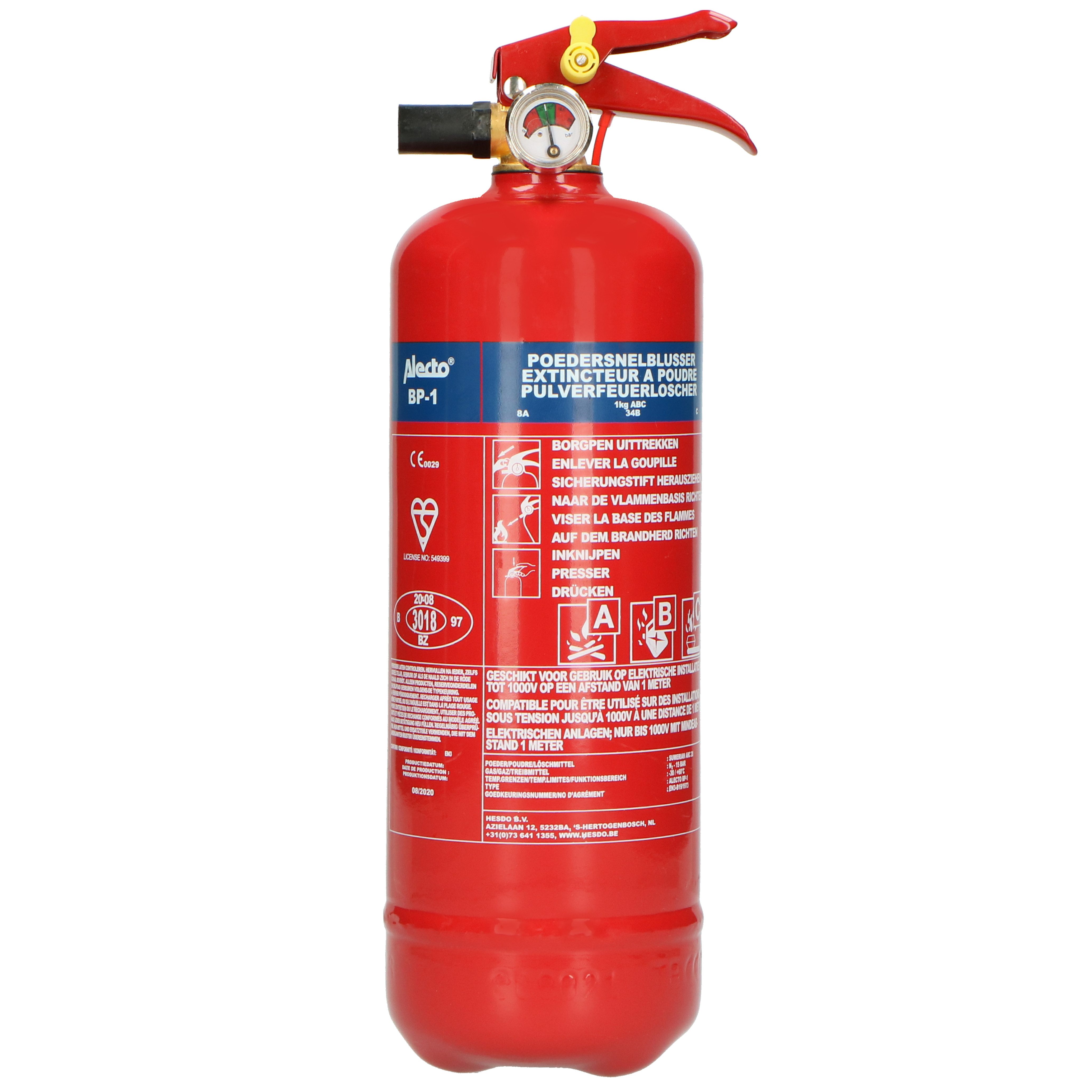 Alecto Pulver-Feuerlöscher BP1, (1-St) 2L Pulverlöscher Lebensdauer & nachfüllbar, für Haushalt, Auto & Boot