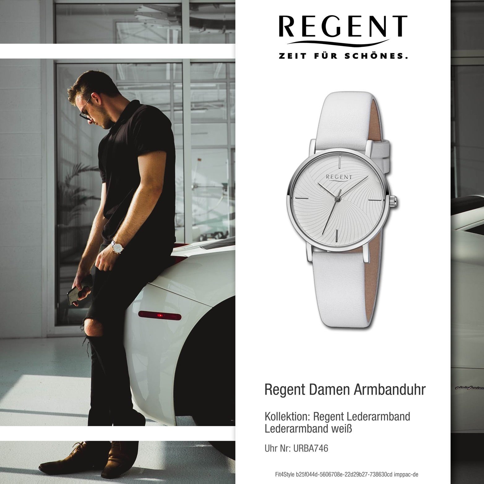 Analog, rundes Regent (ca. groß Armbanduhr 32mm) Gehäuse, Damenuhr Damen weiß, extra Quarzuhr Lederarmband Regent