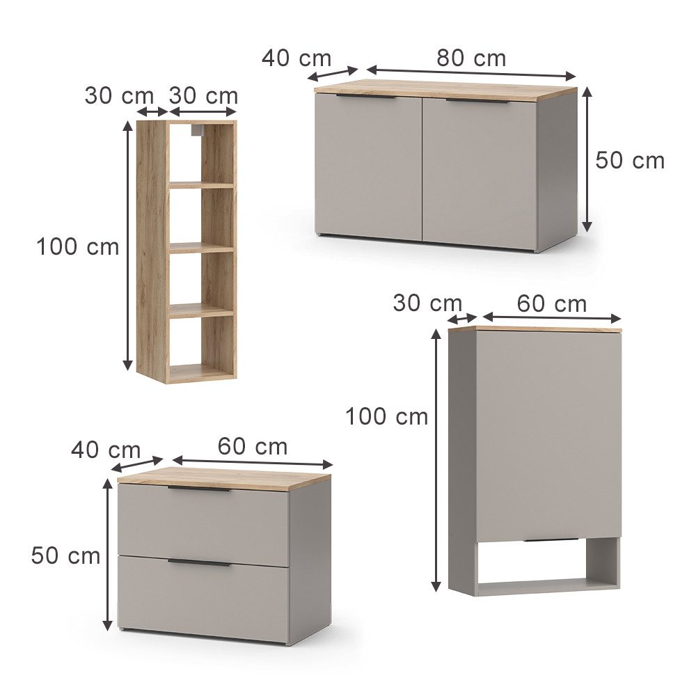 Vicco Wohnwand Wido, Greige/Sonoma, 5 Teile günstig online kaufen