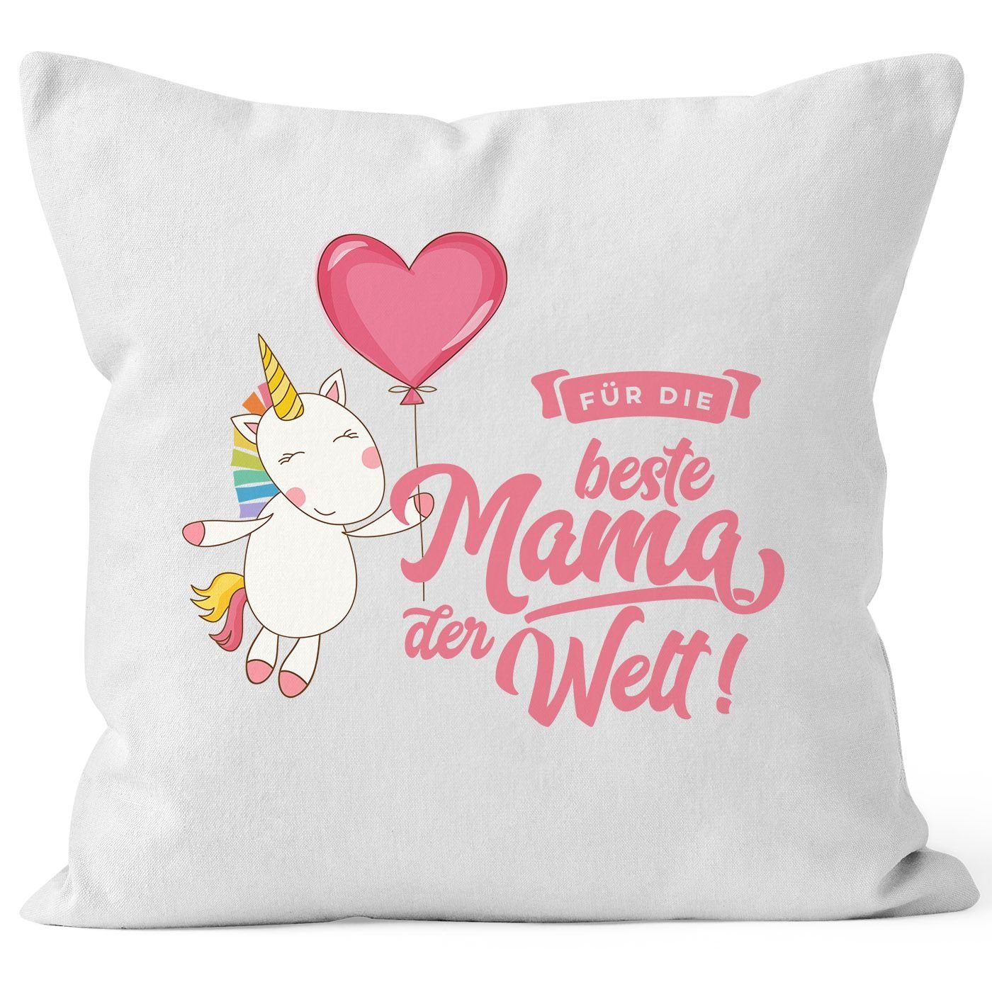 MoonWorks Dekokissen Kissenbezug Einhorn Muttertag Beste Mama der Welt Unicorn Mother`s Day 40x40 Baumwolle MoonWorks® weiß