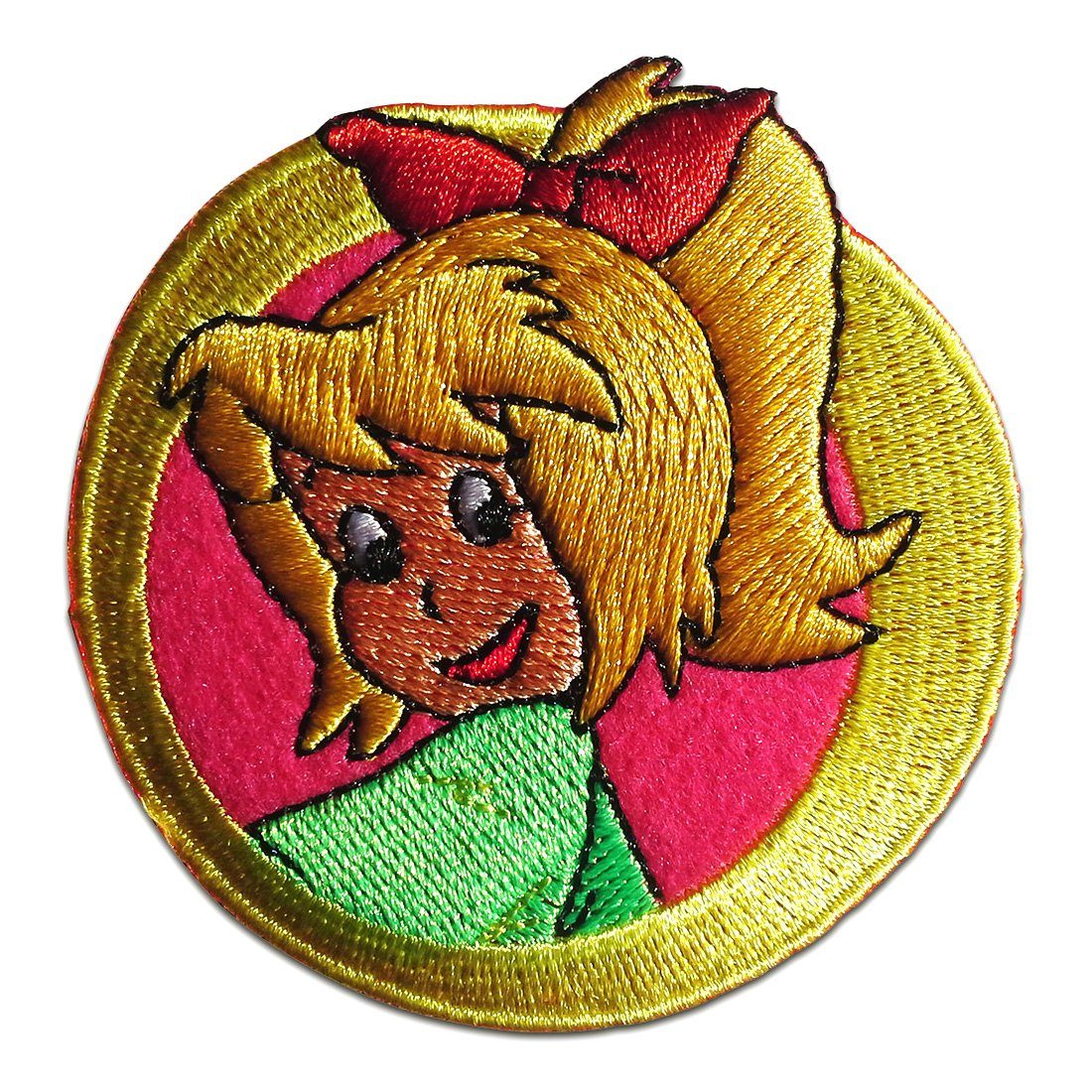 Bibi Blocksberg Aufnäher Bügelbild, Aufbügler, Applikationen, Patches, Flicken, zum aufbügeln, Polyester, Bibi Blocksberg Kopf Comic Kinder - Größe: 6,7 x 6,5 cm