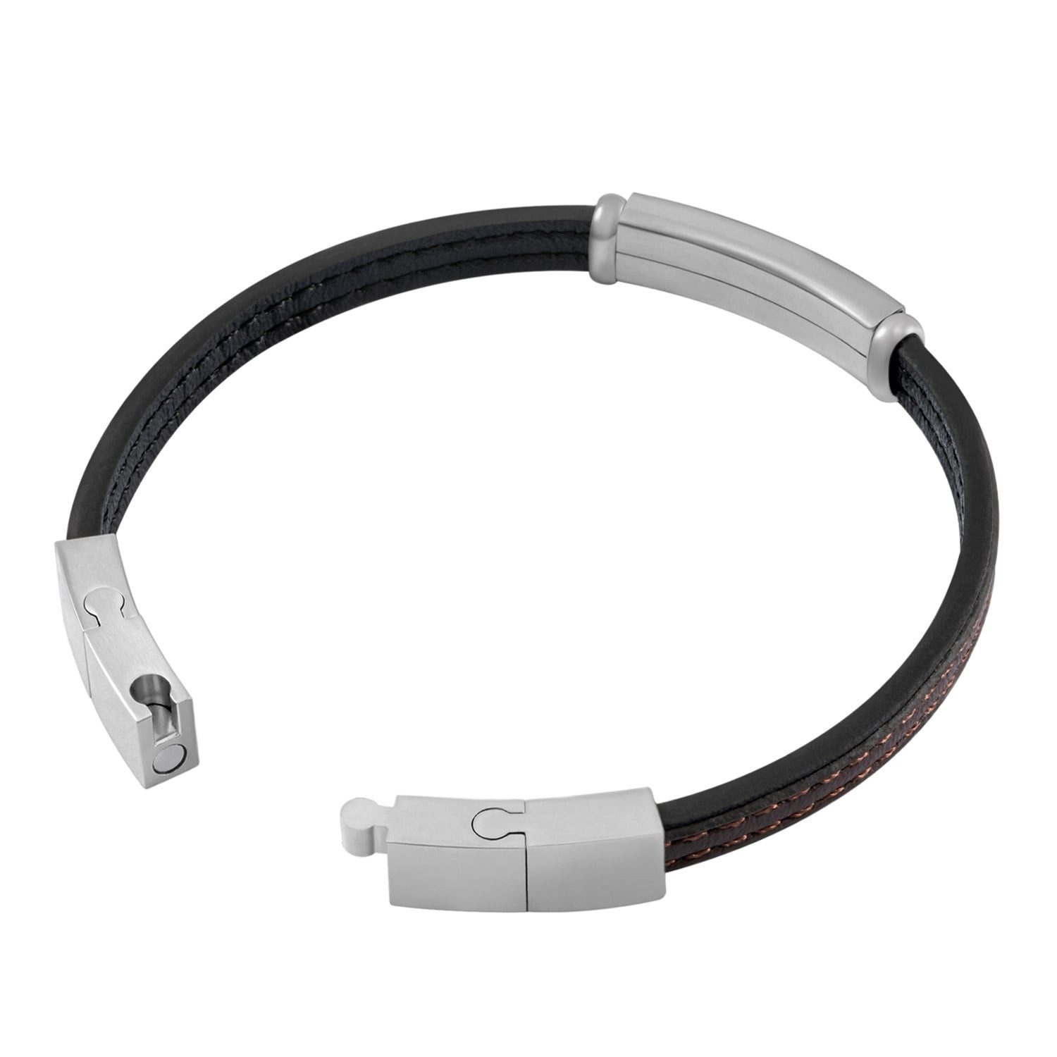 Police Edelstahlarmband HerrenRecall Leder Schwarz/Braun