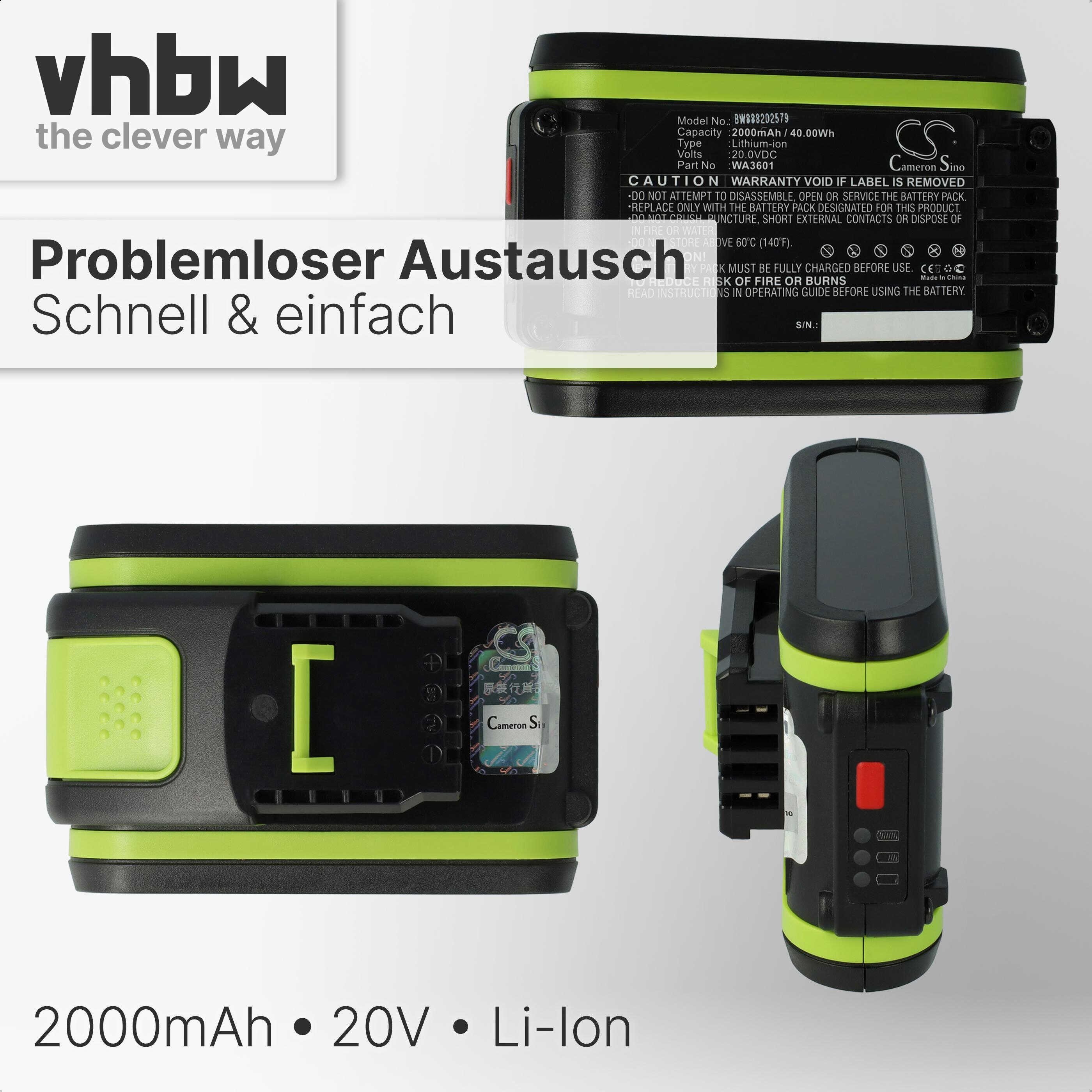 vhbw Akku Ersatz für Worx WA3601 für Akkuschrauber (2 Ah, 20 V, Li-Ion) Akku Akku Li-Ion 2000 mAh (20 V), Leistungsfähiger Austausch-Akku für, Wiederaufladbar, Jede