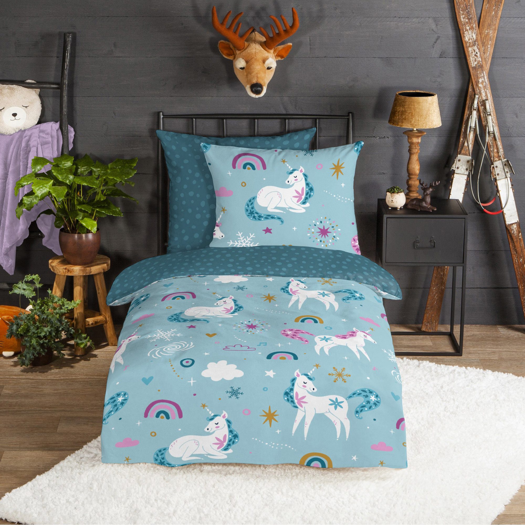 good morning Kinderbettwäsche Kinder-Wendebettwäsche "Snowycorn", Biber, Fl günstig online kaufen