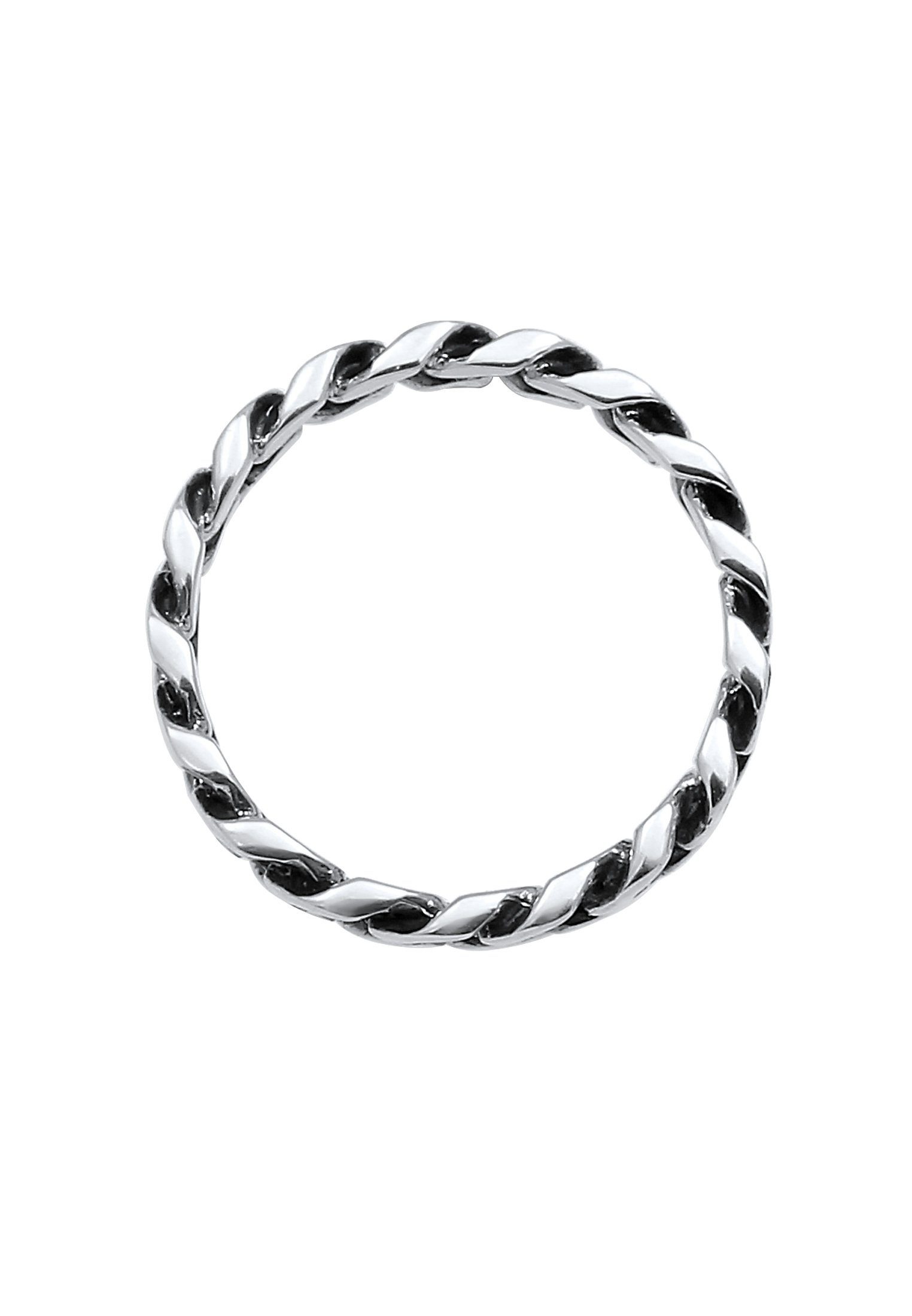 925 Silber, Panzer Design Elli Fingerring Bandring Schwarz Twisted