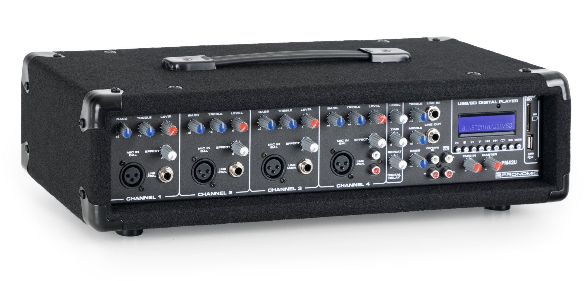 Pronomic Mischpult PM42U MKII 4-Kanal Powermischer, (2-tlg., inkl. Fernbedienung), mit Verstärker, Bluetooth und integriertem USB/SD MP3-Player