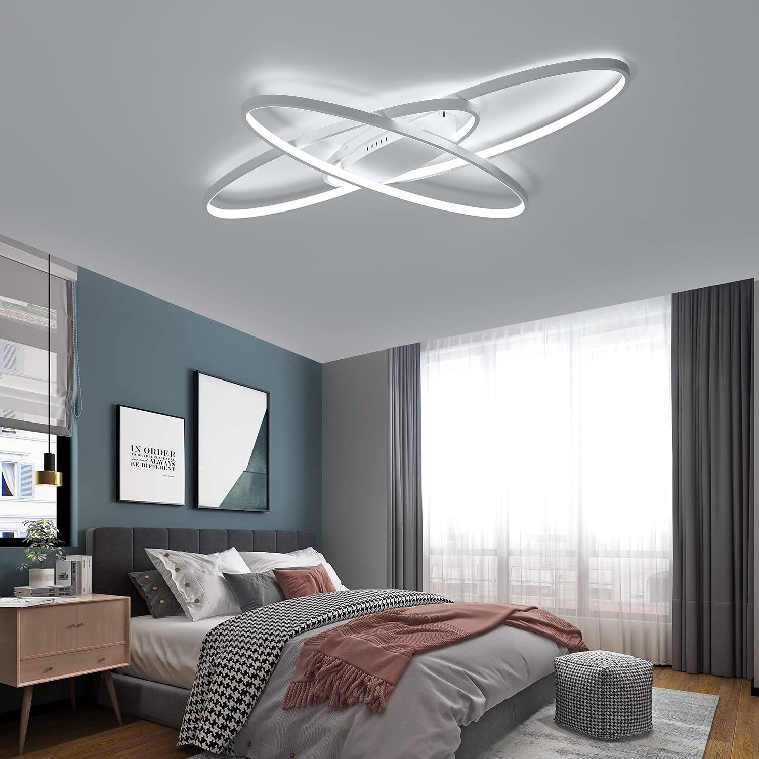 ZMH LED Deckenleuchte Dimmbar Deckenlampe Modern Weiß/Schwarz Wohnzimmerlampe, LED fest integriert, Dimmbar, Mit Fernbedienung Hochwertig Material Geometrisches & Kreatives Design