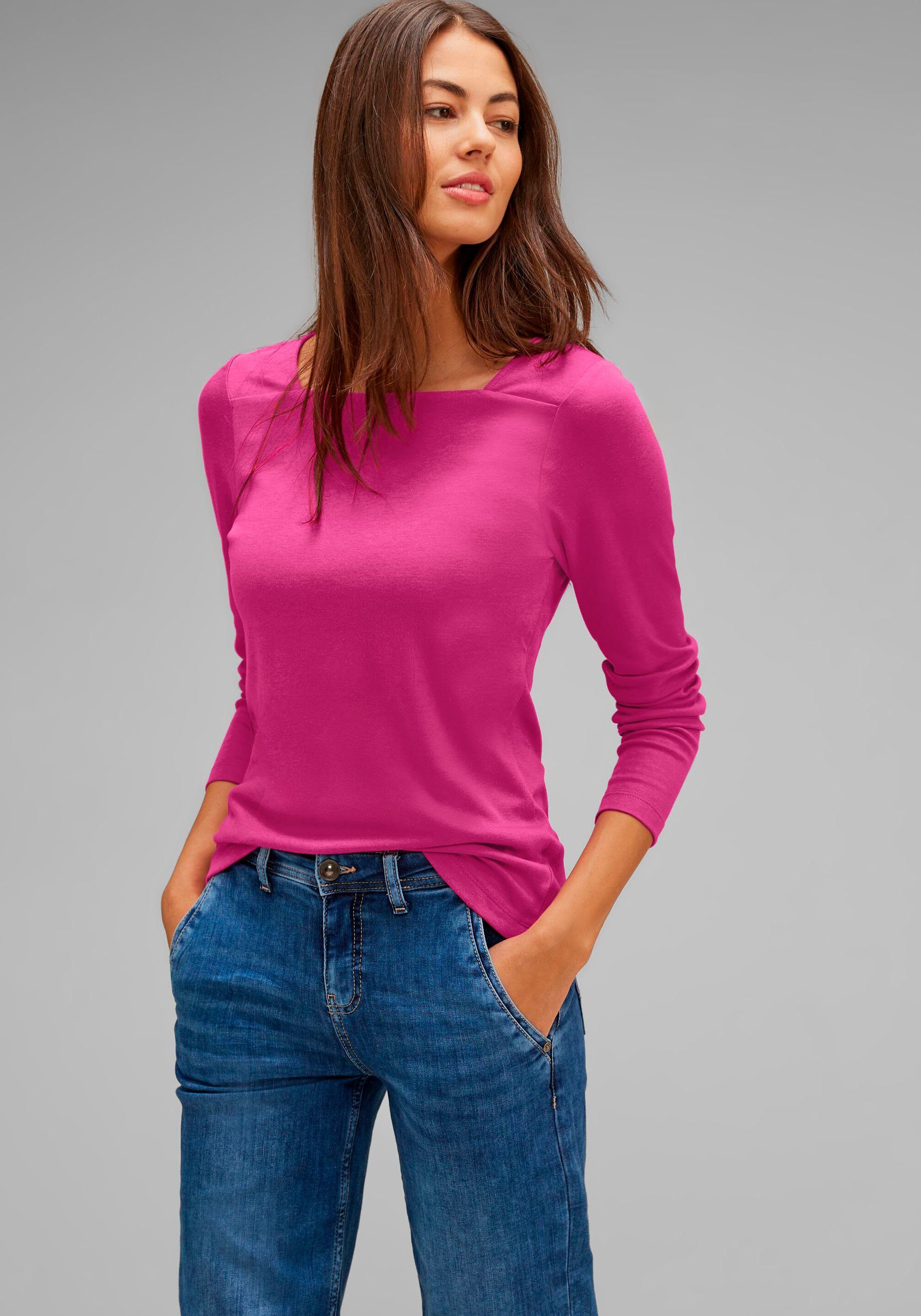 STREET ONE Langarmshirt mit Carmen-Ausschnitt cozy pink