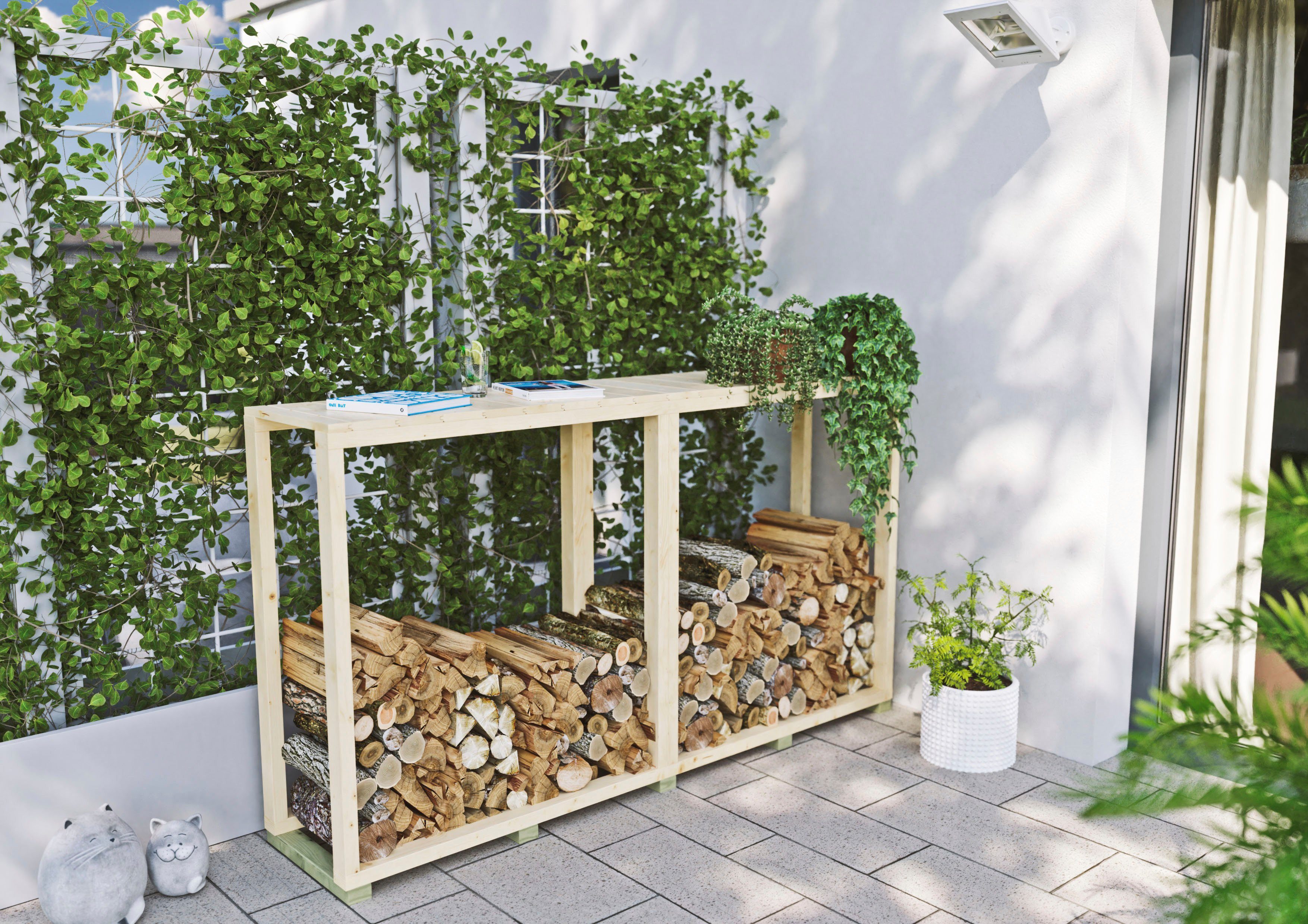 Kiehn-Holz Kaminholzregal, BxTxH:194x43x110 cm, aus nordischer Fichte günstig online kaufen