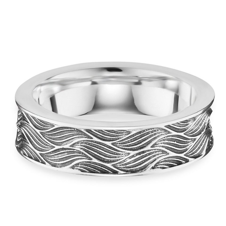 CAÏ Fingerring 925/- Sterling Silber rhodiniert oxidiert Wellen