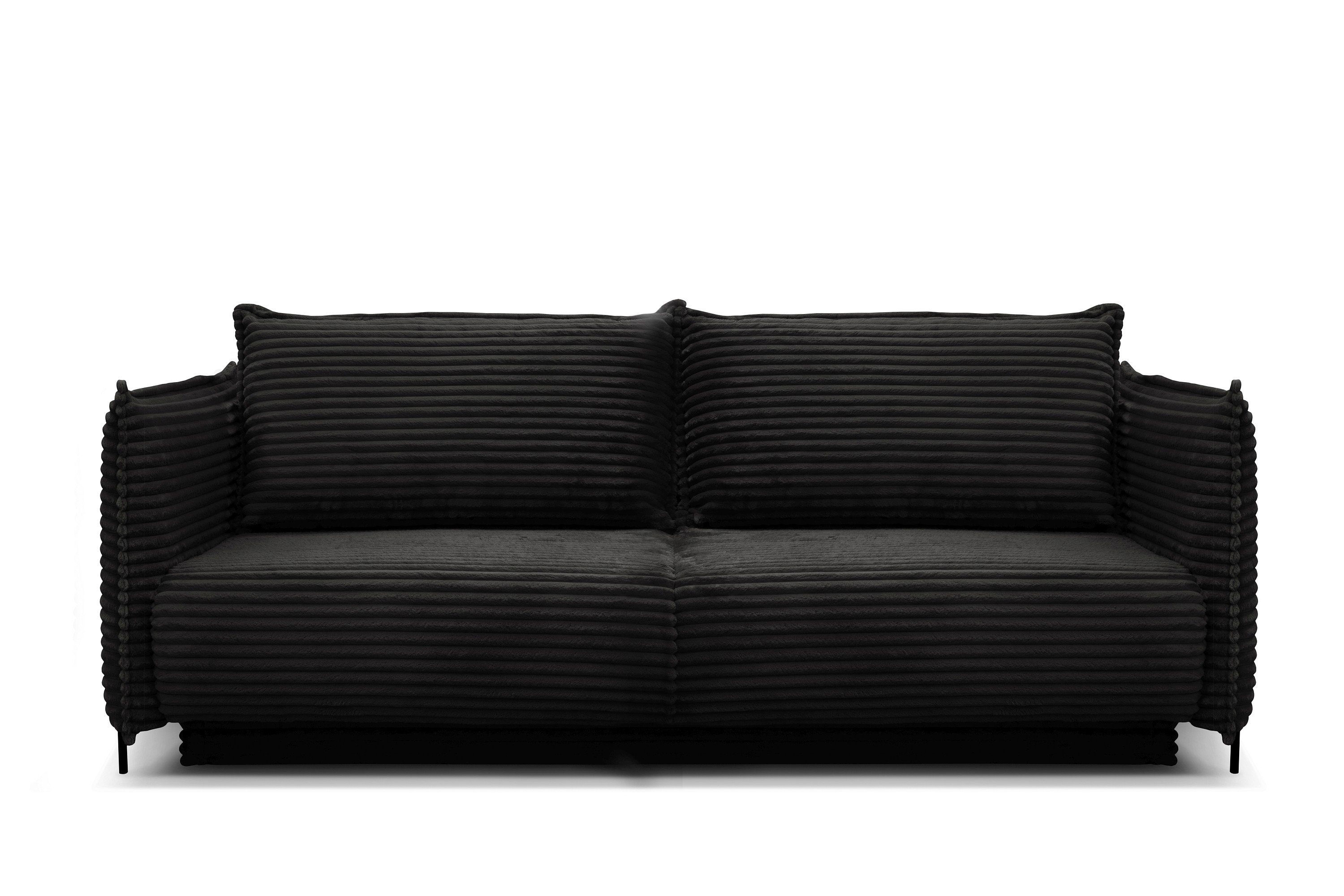 Möbel für Dich Sofa Bettsofa Amalfi mit Cord bezogen sowie mit Bettkasten und Farbauswahl, Cordbezug mega-1-black