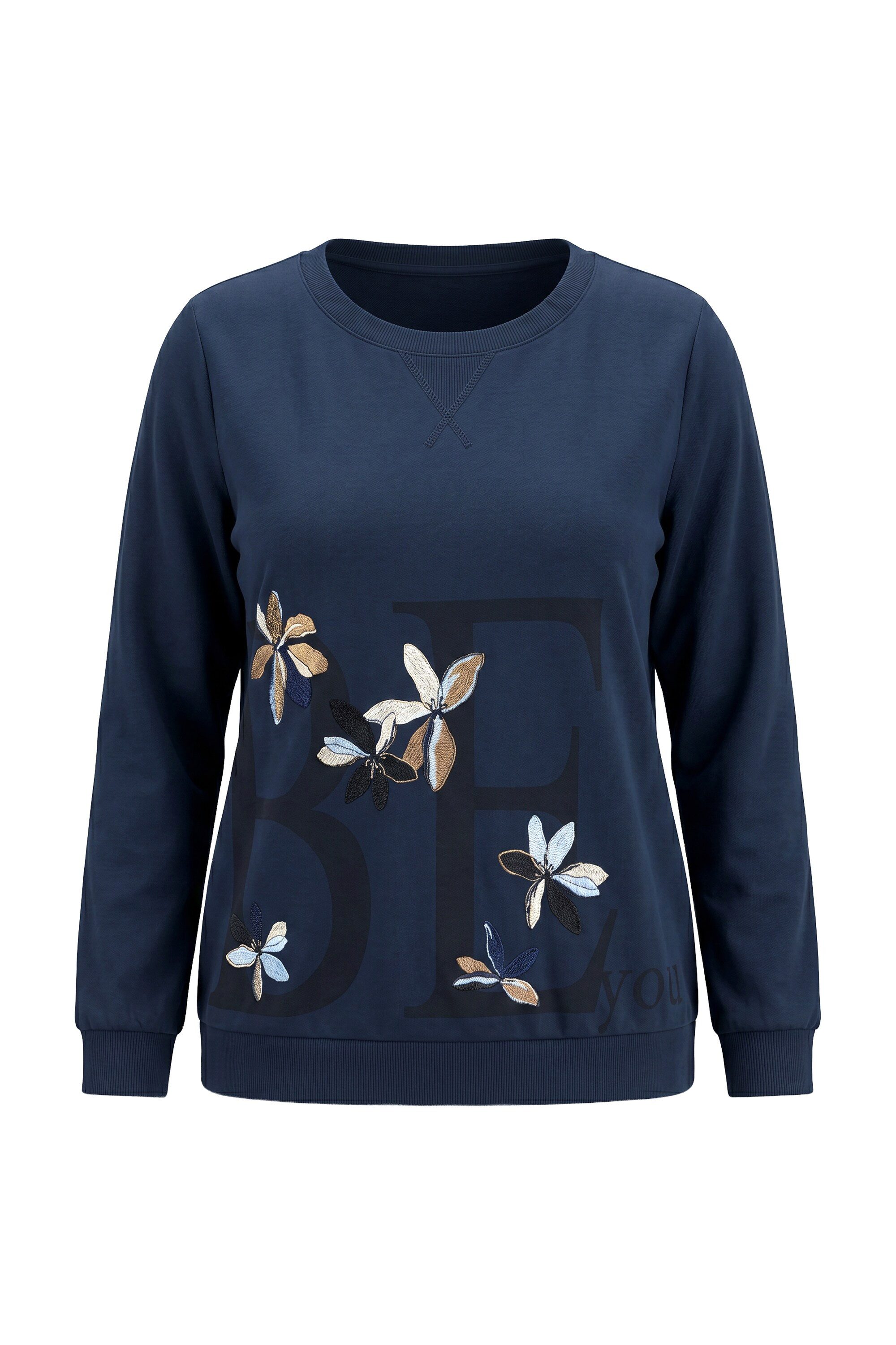 Ulla Popken Sweatshirt Sweatshirt Blumen-Stickerei Rundhals – Bild 2 von 4
