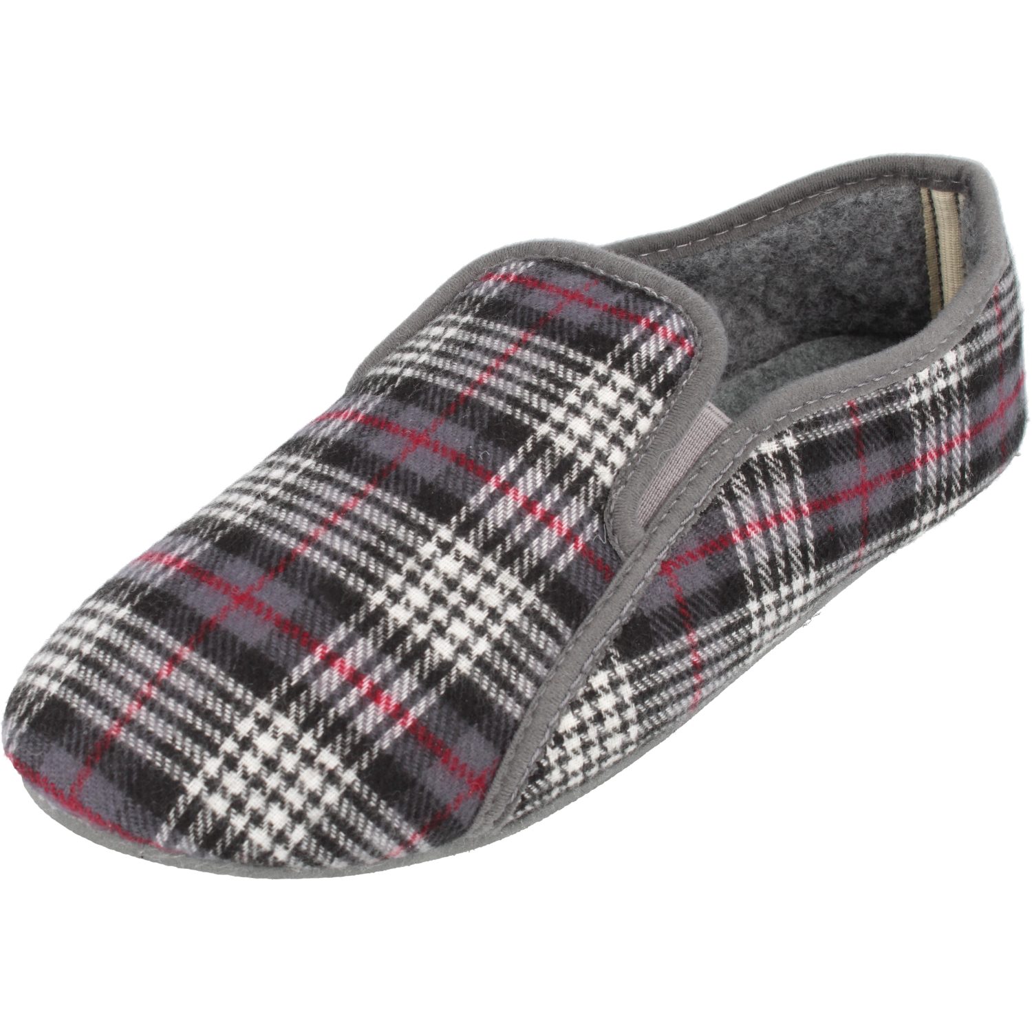 filsko Staby karierte Filz Herren Hausschuh Gummisohle, zum schlupfen, Slip.-On, Leichtgewicht – Bild 2 von 5