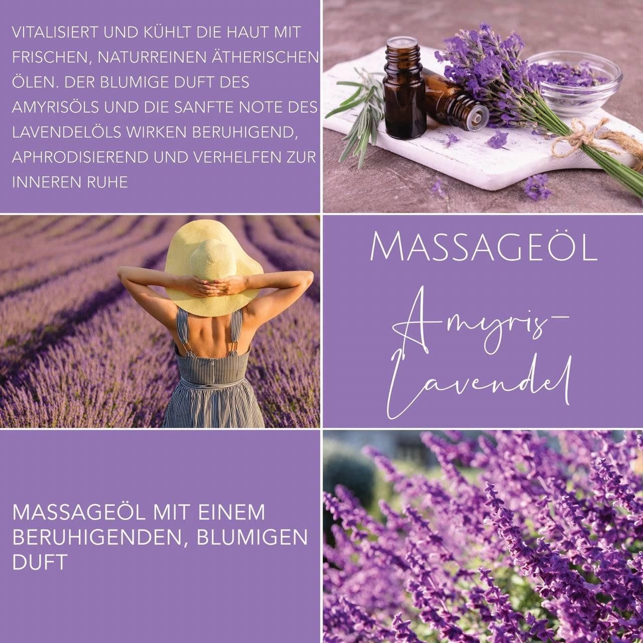 DaniChou Massageöl Amyris-Lavendel 250 ml – 100% vegan & natürlich – Intensiv pflegend mit Jojoba- und Mandelöl – Luxuriöses Lavendel-Amyris, 1-tlg., Made in Germany – Premium Massageöl mit Jojoba- & Mandelöl