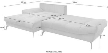 exxpo - sofa fashion Ecksofa Olmedo, L-Form, inklusive Bettfunktion, Bettkasten und Rückenkissen