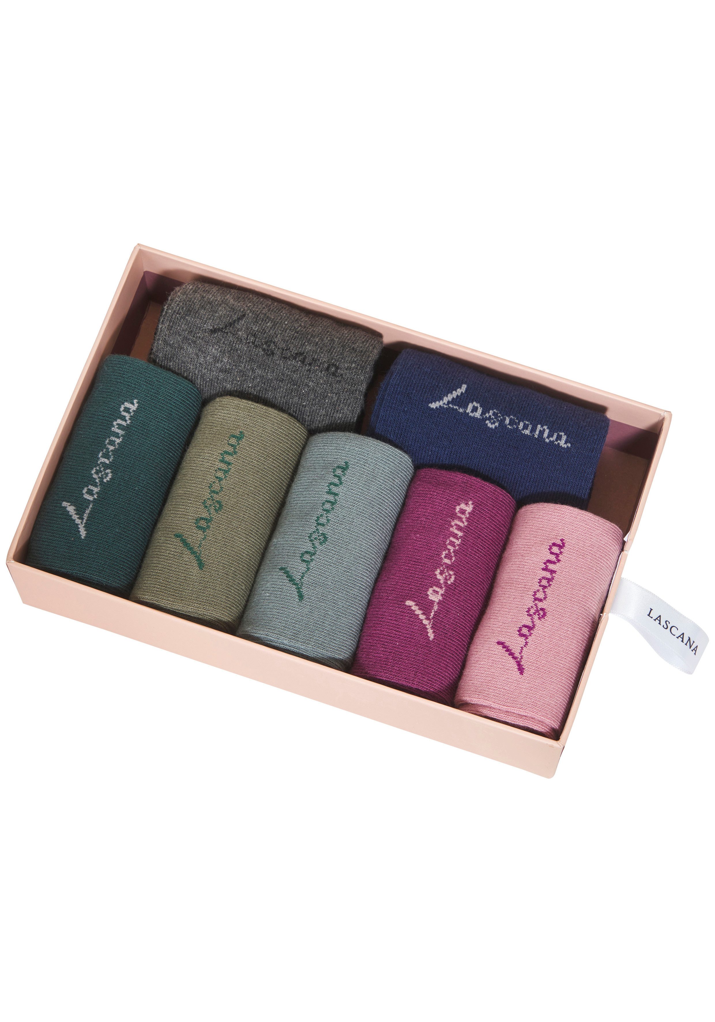 LASCANA Basicsocken für Damen mit eingestricktem Markenlogo (Box, 7-Paar) in ansprechender Geschenkbox – Bild 3 von 5